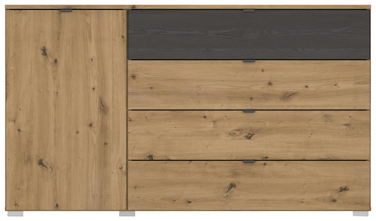 Kommode Apollon Schwarz/eiche Artisan B: 120cm - Alufarben/Schwarz, MODERN, Holzwerkstoff (120/81/42cm) - Rauch Möbel