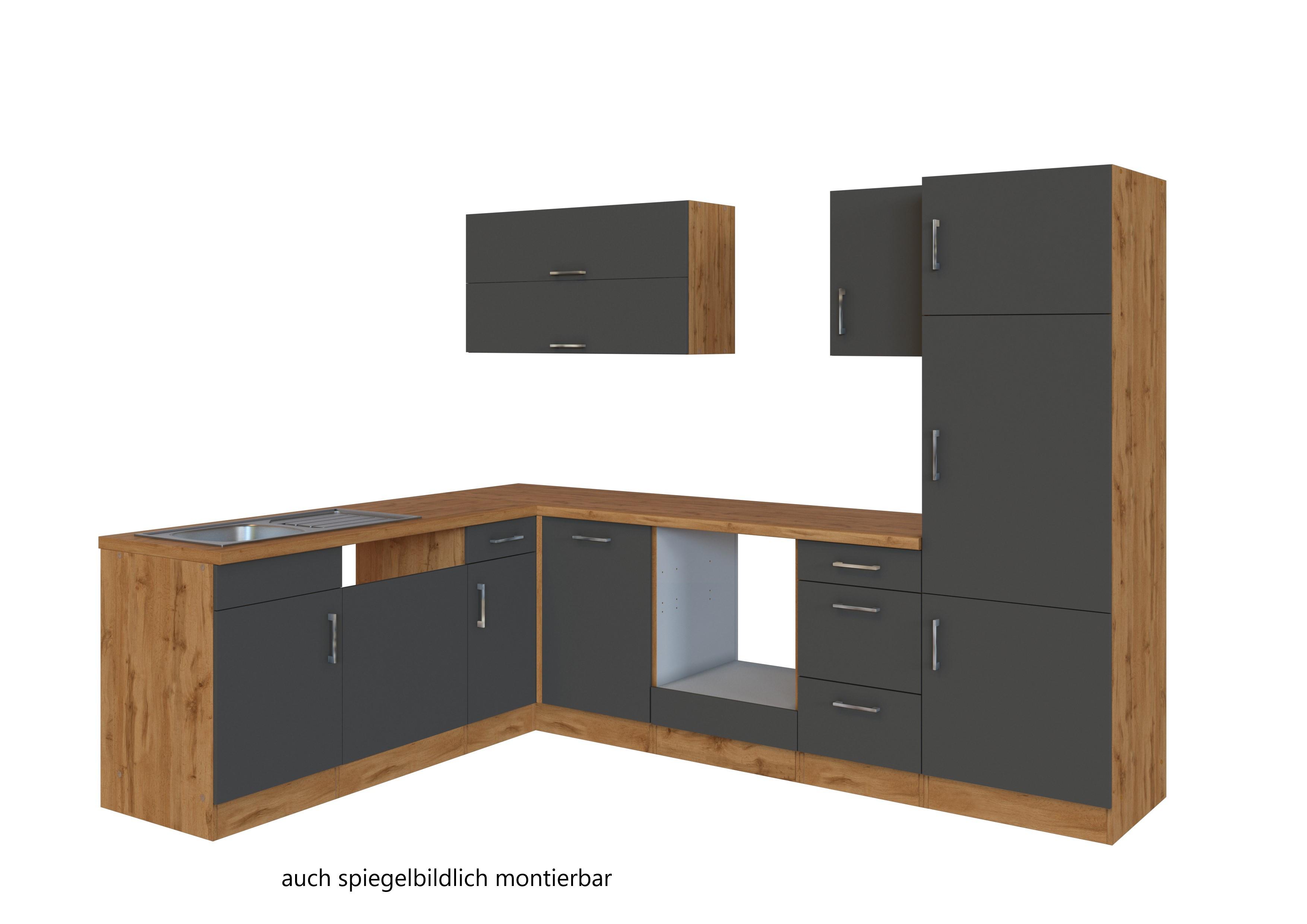 Eckküche Winkelblock ohne Geräte 210x150 cm Anthrazit - Eichefarben/Anthrazit, MODERN, Holzwerkstoff (210/270cm) - Held
