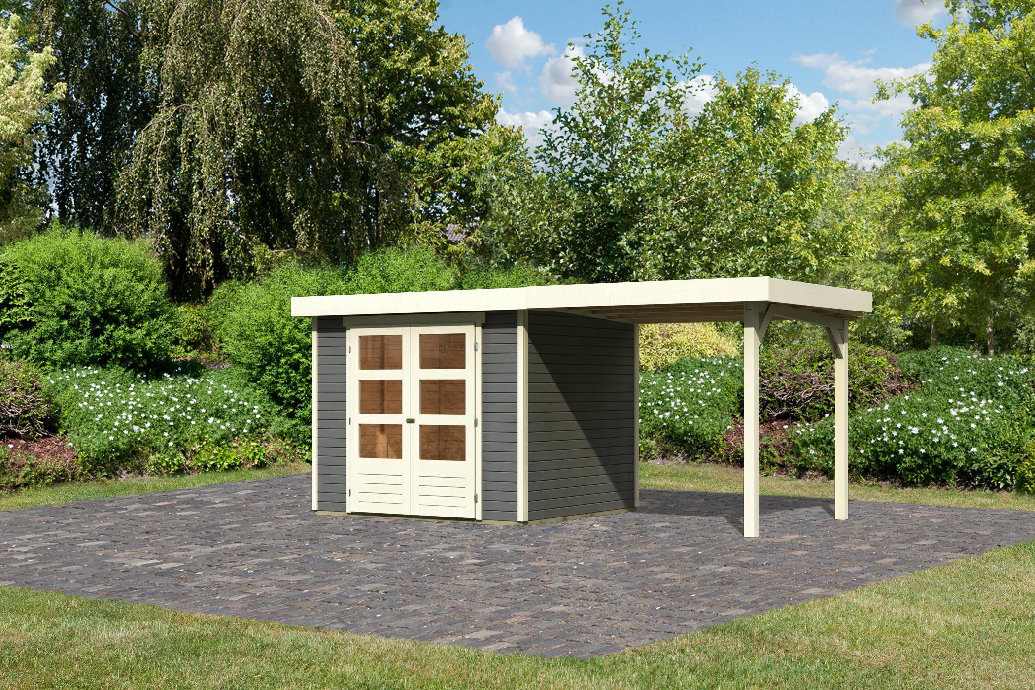 Gartenhaus m. Anbaudach terragrau 482x211x217cm