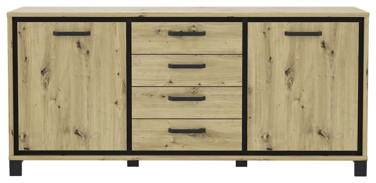 Sideboard B: 178 cm Trondheim, Eiche Dekor/Schwarz - Eichefarben/Schwarz, Basics, Holzwerkstoff/Kunststoff (178.4cm) - Livetastic