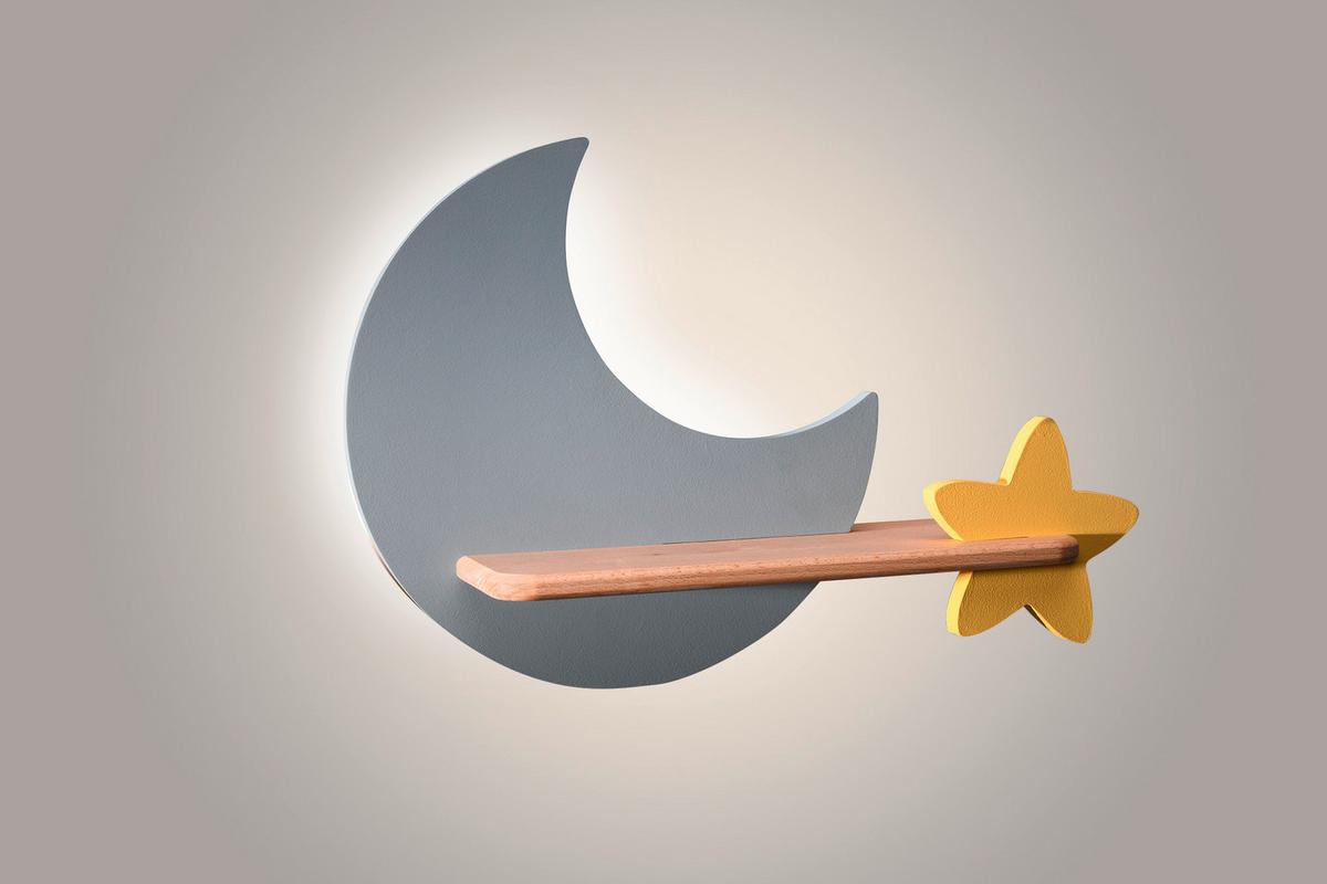 Kinderwandleuchte 21-75574 Moon - Grau, Basics, Holz/Holzwerkstoff (39.5/12/27.5cm)