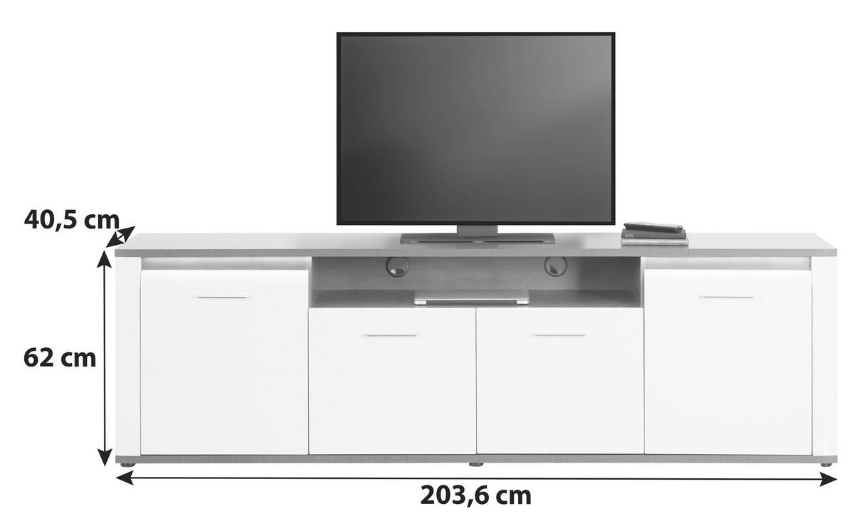 TV-Lowboard Alassio B: 203,6 cm Weiß/Graphitfarben - Eichefarben/Schwarz, MODERN, Holzwerkstoff (203,6/62/40,5cm) - Luca Bessoni