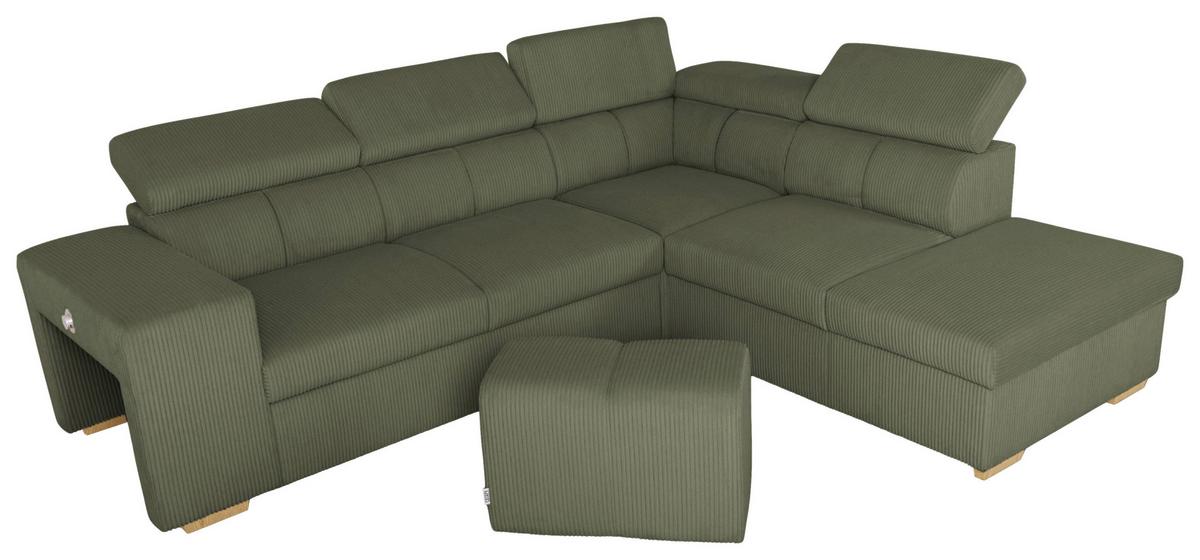 Ecksofa Sirius L olivgrün, 267x218cm - Eichefarben/Olivgrün, KONVENTIONELL, Holz/Holzwerkstoff (267/218cm)