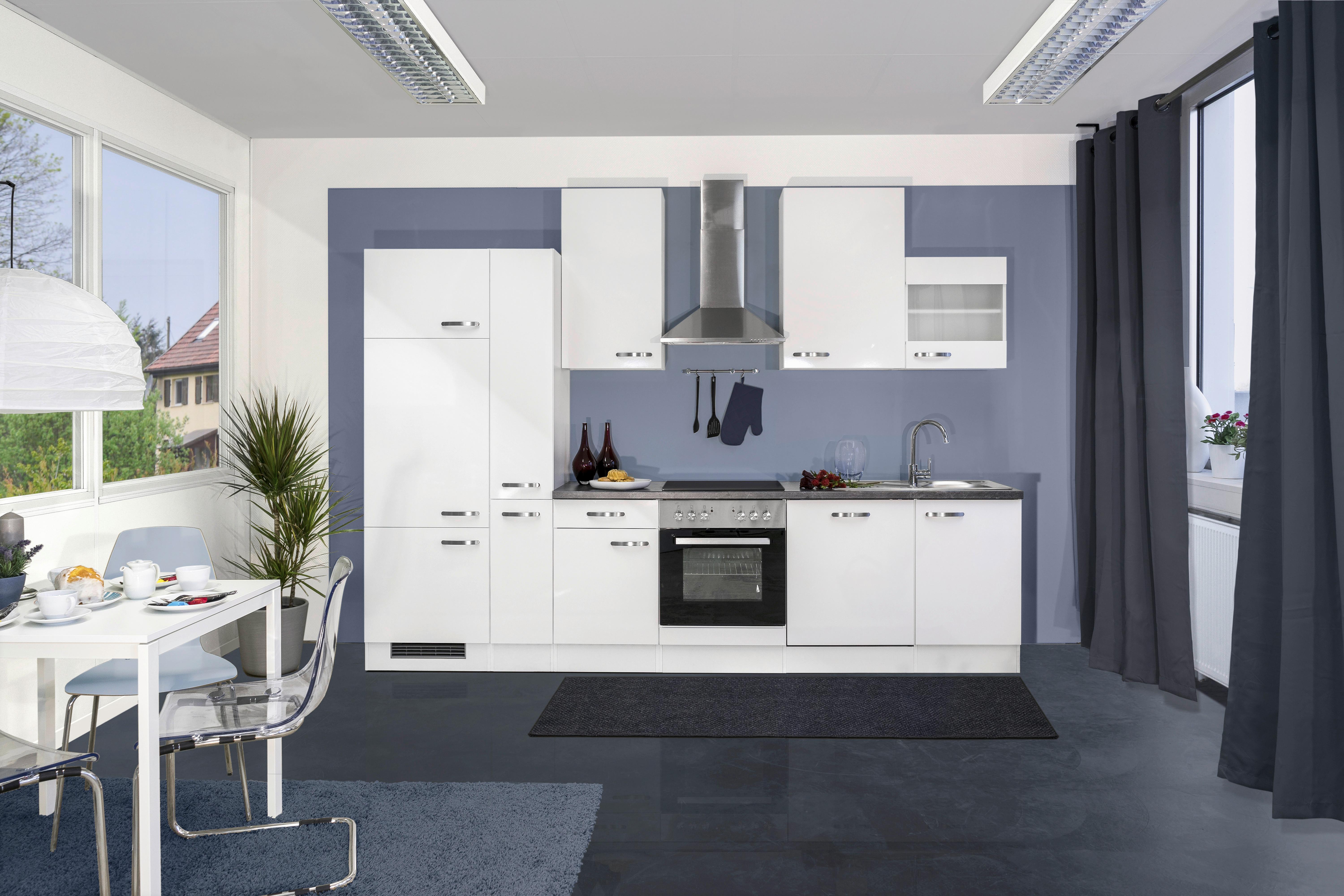 Küchenzeile Alba mit Geräten 310 cm Weiß/Schiefer - Schieferfarben/Weiß, MODERN, Holzwerkstoff (310cm)