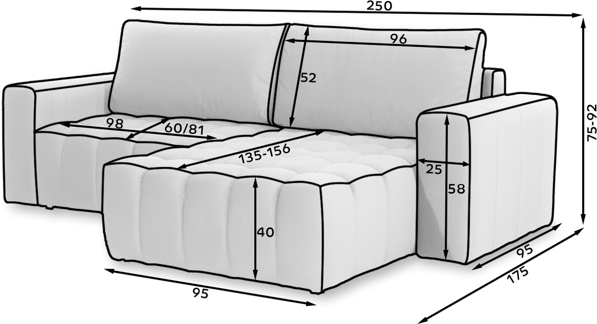 Ecksofa Bonett Anthrazit S: 250x175 Cm - Anthrazit/Schwarz, Design, Textil (250/175cm) - P & B
