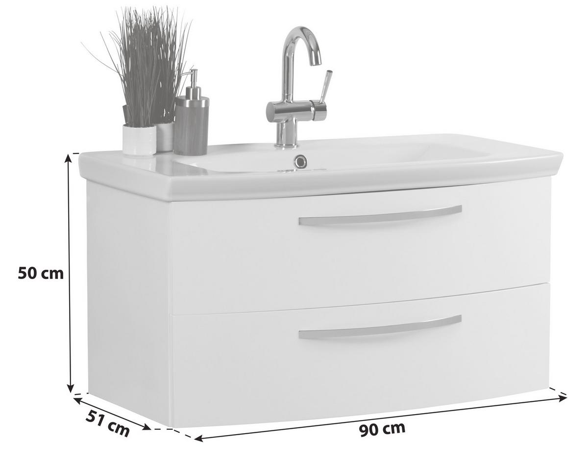 Waschbecken mit Unterschrank Soft-Close Inn, B: 90 cm Weiß - Weiß, MODERN, Keramik/Holzwerkstoff (90/50/51cm)