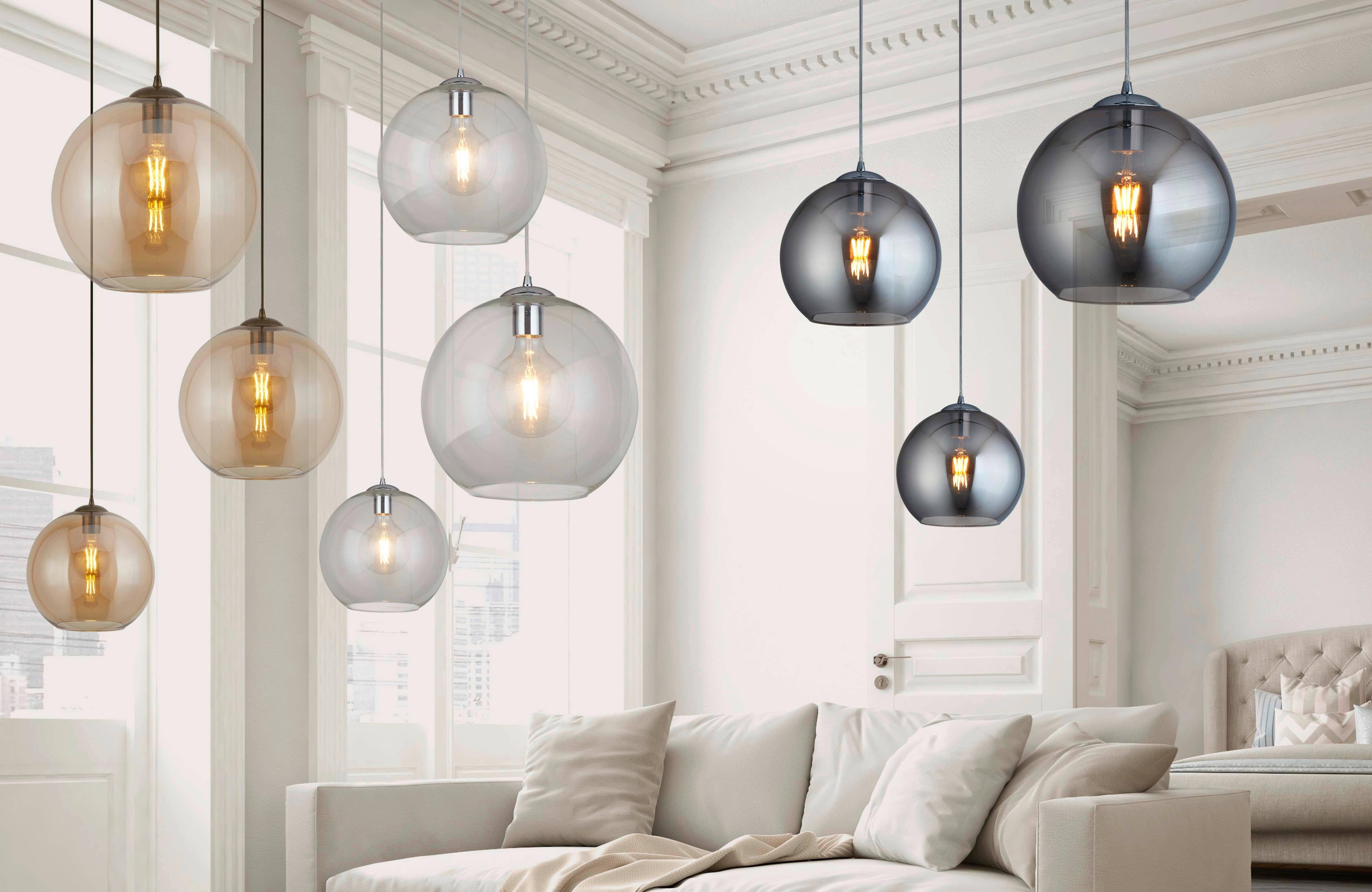 Hängeleuchte Balls H: 120 cm 1-Flammig, höhenverstellbar - Chromfarben, Design, Glas/Metall (30/120cm)