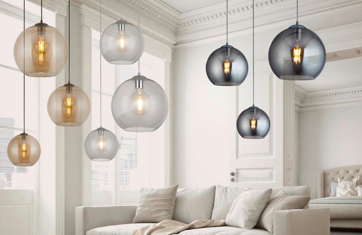 Hängeleuchte Balls H: 120 cm 1-Flammig, höhenverstellbar - Chromfarben, Design, Glas/Metall (30/120cm)