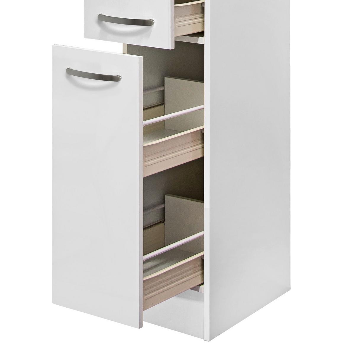Apothekerschrank Alba B: 30 Cm Weiß 2 Auszüge 5 Ablagen - Weiß Hochglanz/Weiß, MODERN, Holzwerkstoff (30/200/57cm)