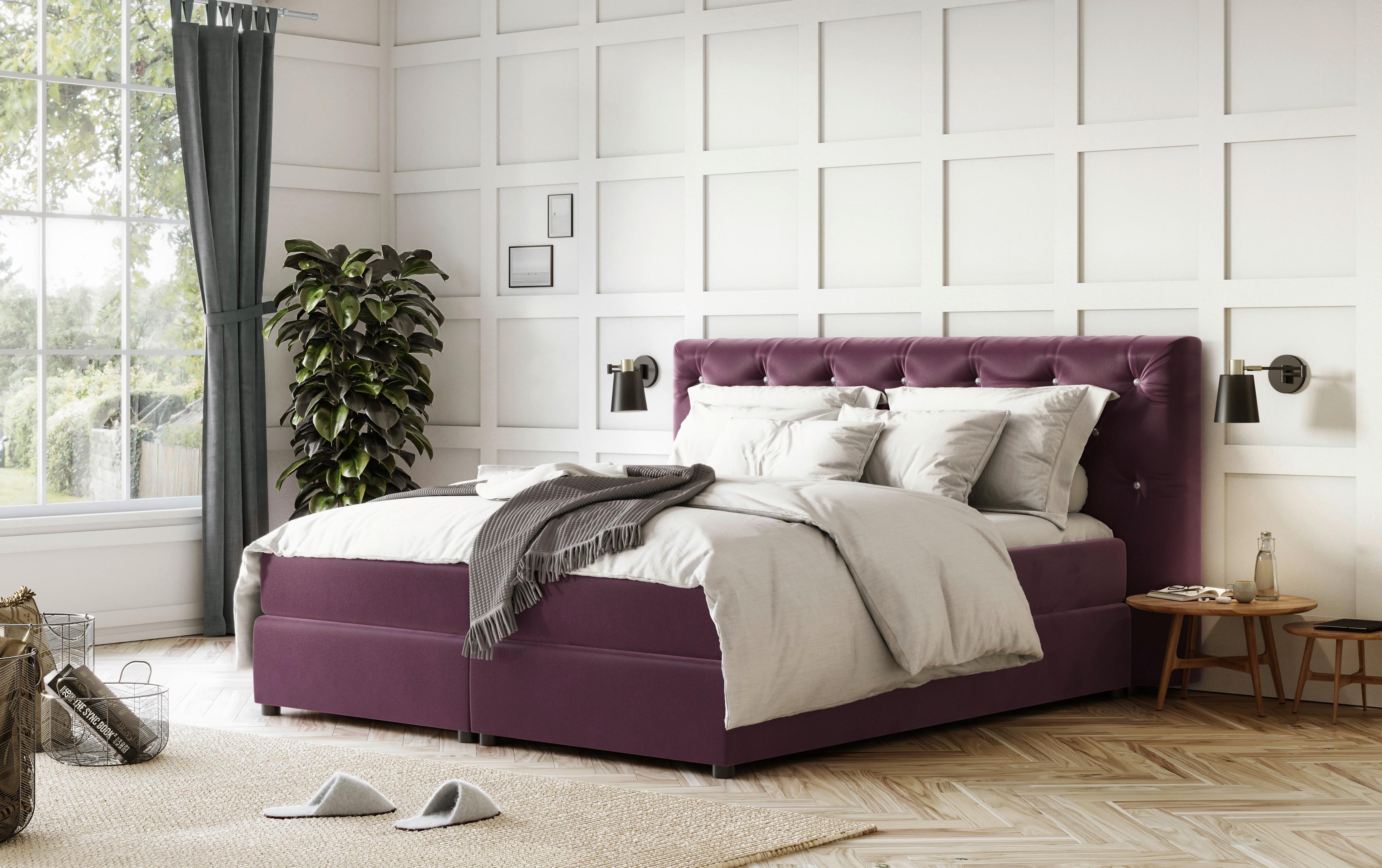Boxspringbett Castle Violett Lxf: ca. 140x200 cm - Violett/Schwarz, Holzwerkstoff/Textil (140/200cm) - MID.YOU