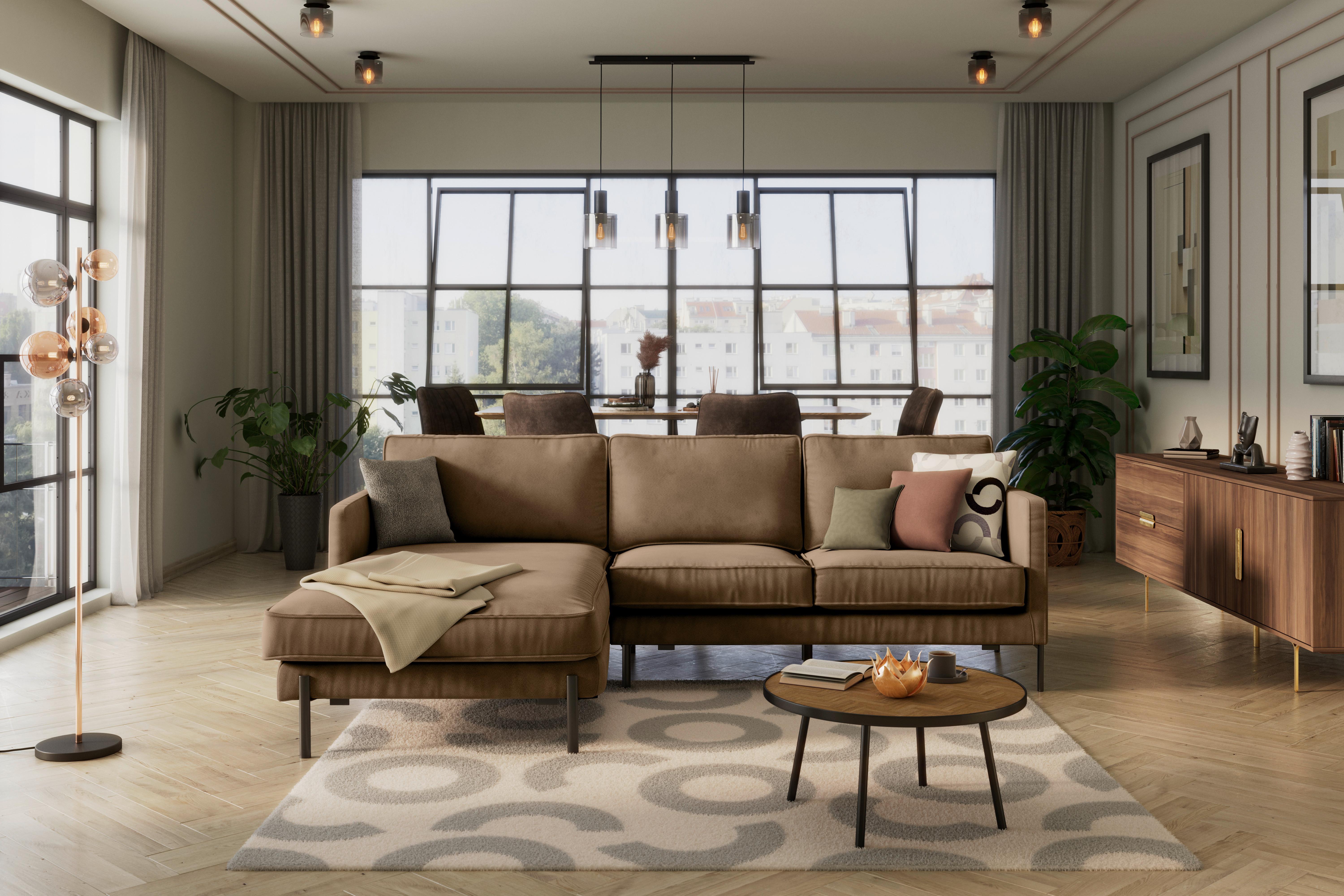 Ecksofa Yukon Braun S: 154x232 Cm - Schwarz/Braun, Trend, Textil (154/232cm) - Livetastic