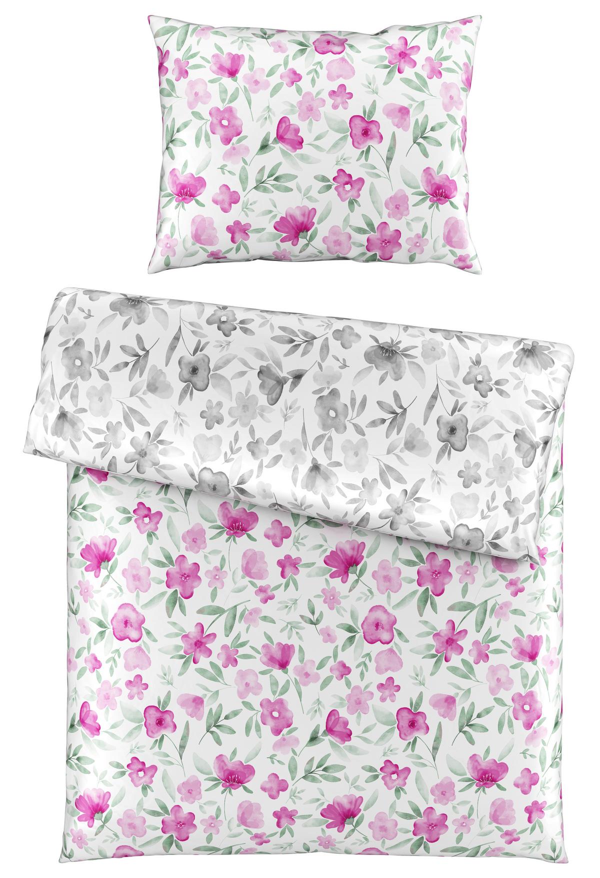 Satin Bettwäsche 140x200 cm Iris Rosa/Weiß - Rosa/Weiß, ROMANTIK / LANDHAUS, Textil (140/200cm) - James Wood