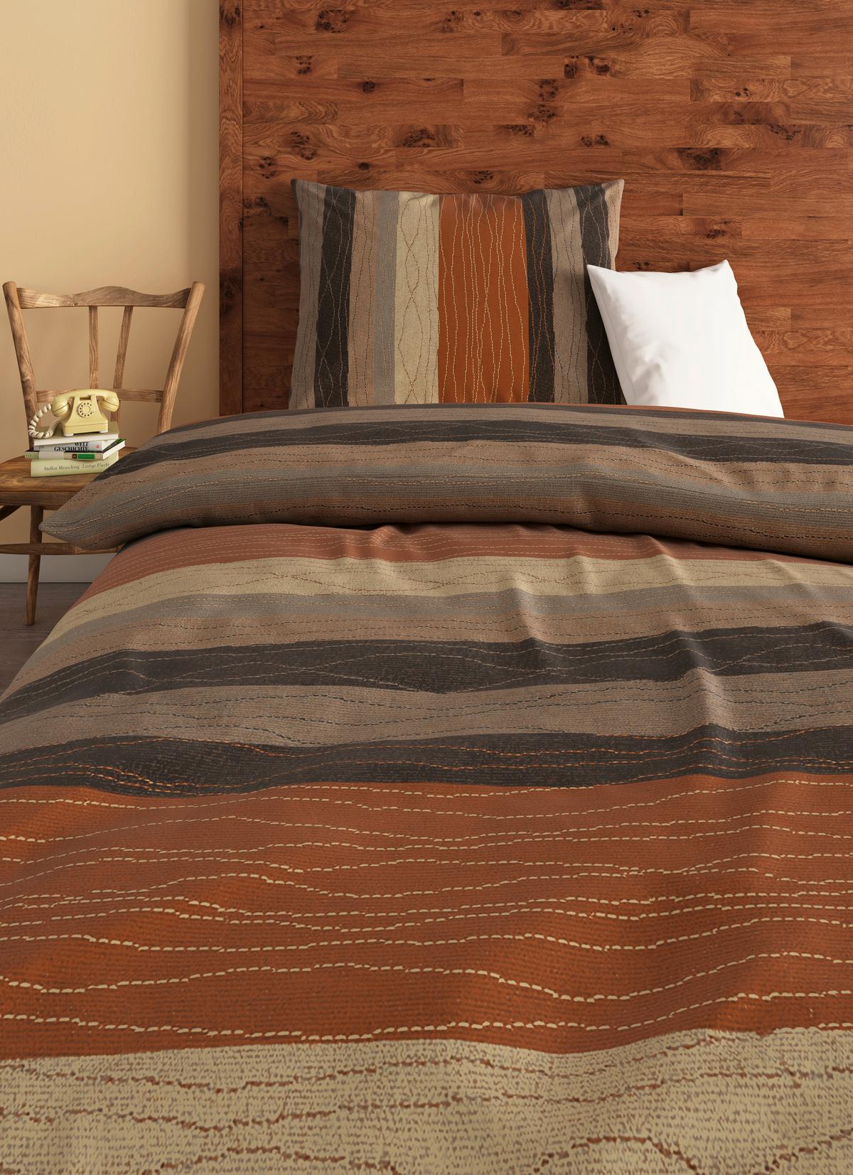 Renforcé Bettwäsche 140x200 cm Petra Orange Streifen - Orange, ROMANTIK / LANDHAUS, Textil - James Wood