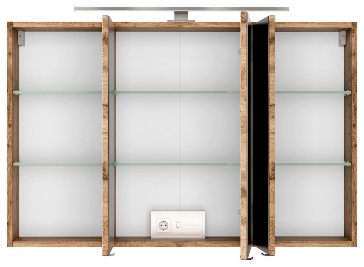 Spiegelschrank Pienza Led 3 Türen Bxhxt: 100x64x20 Cm - Eiche Wotan, MODERN, Holzwerkstoff (100/64/20cm) - Held