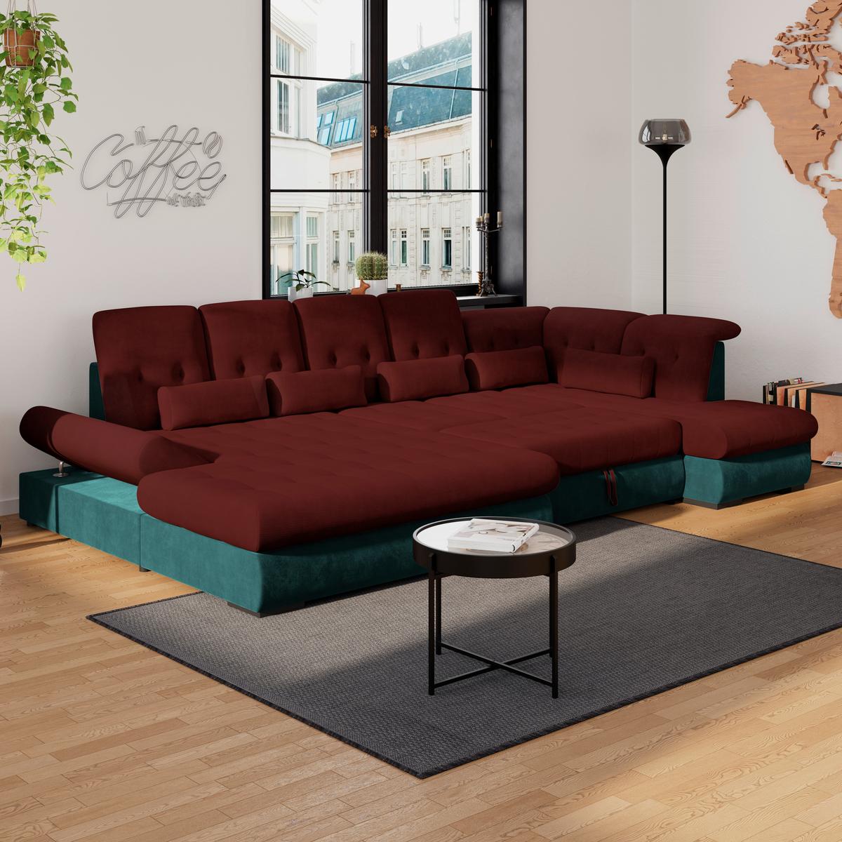 Wohnlandschaft Madera Rubinrot S: 358x212 cm - Türkis/Rot, KONVENTIONELL, Kunststoff/Textil (190/358/212cm)
