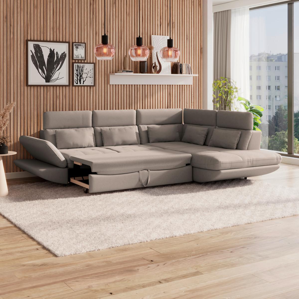 Ecksofa Mit Schlaffunktion Park Beige - Beige/Schwarz, MODERN, Textil (311/233cm) - Luca Bessoni