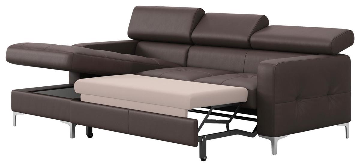 Ecksofa Mit Schlaffunktion Sammy Braun Leder - Chromfarben/Graubraun, Design, Leder (168/227cm) - Livetastic