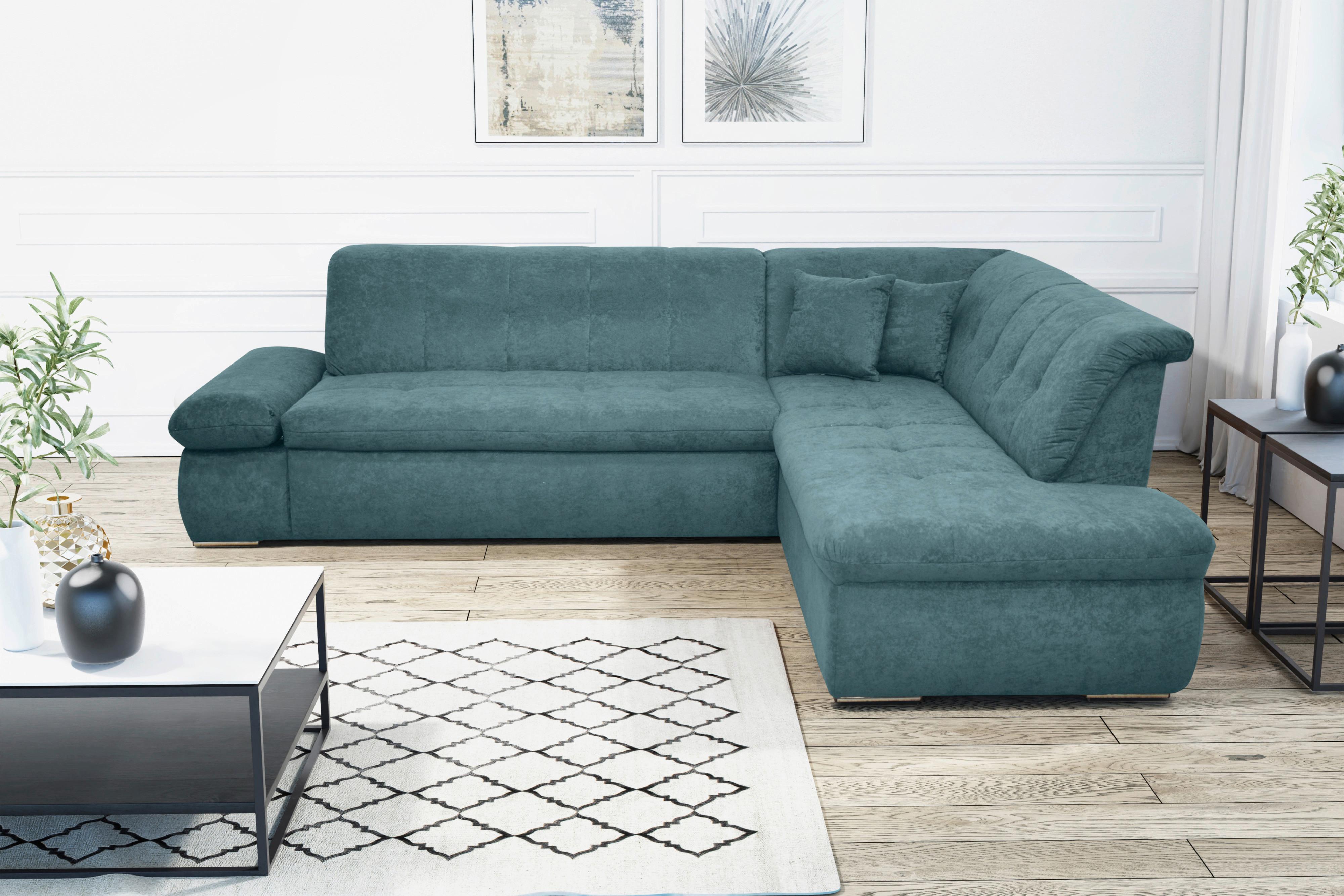 Ecksofa Mit Schlaffunktion Moric Petrol Mikrofaser - Chromfarben/Petrol, KONVENTIONELL, Textil (273/216cm) - MID.YOU