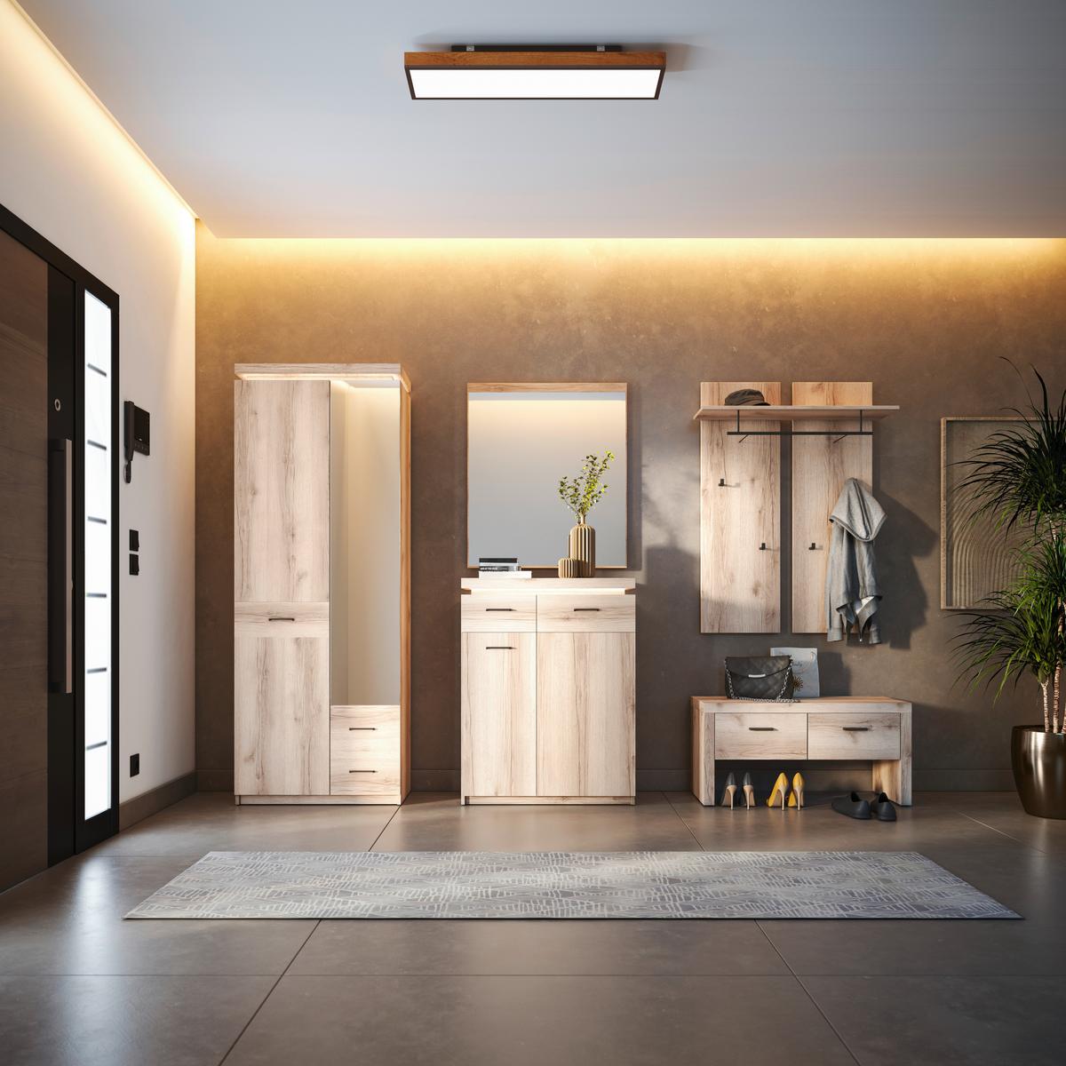 Garderobenschrank Vancouver Eichenfarben Mit Spiegel B:75cm - Eichefarben, MODERN, Glas/Holzwerkstoff (75/198/38cm)