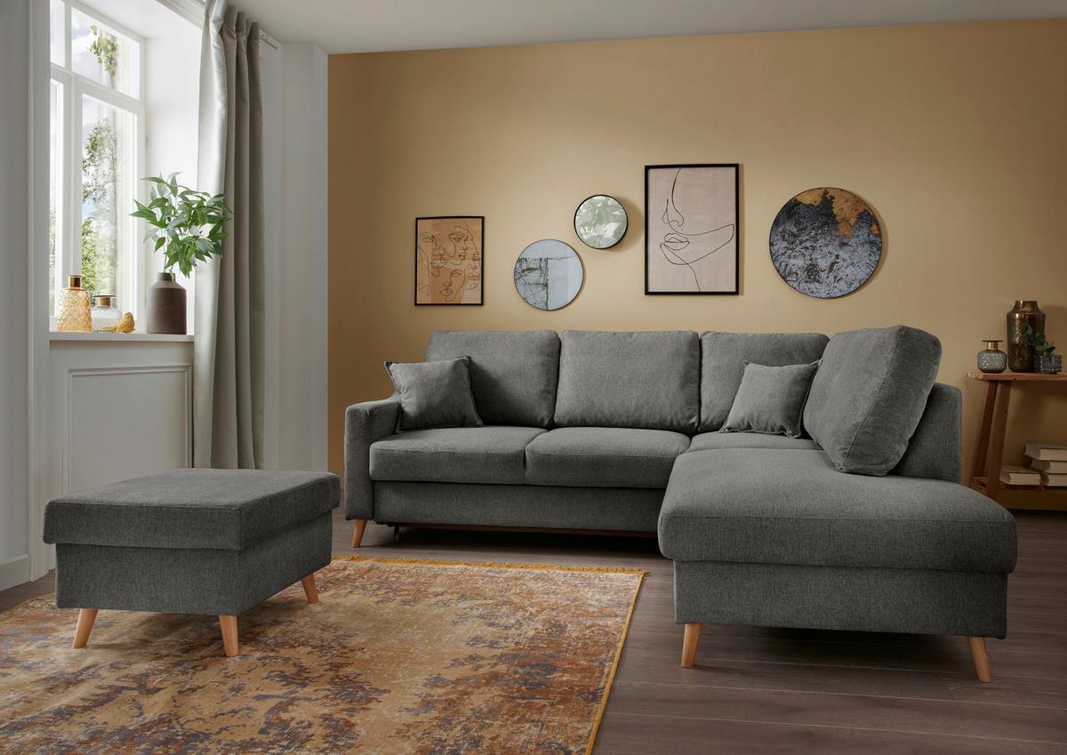 Ecksofa mit Schlaffunktion Valentina mit Kissen Anthrazit - Anthrazit/Naturfarben, KONVENTIONELL, Textil (230/200cm) - P & B