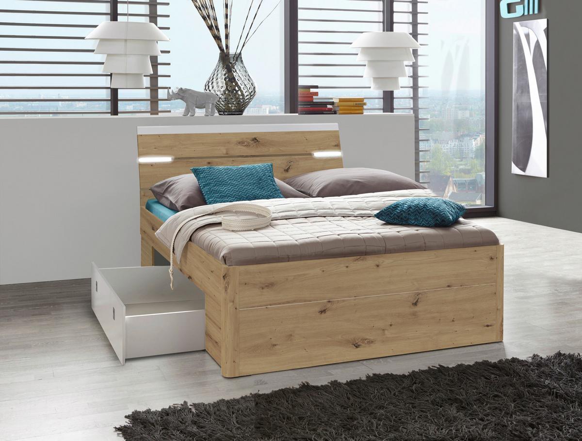 Ágykeret Mars 180/200 Cm - Artisan tölgy/fehér, Konventionell, faalapú anyag (180/200cm) - MID.YOU