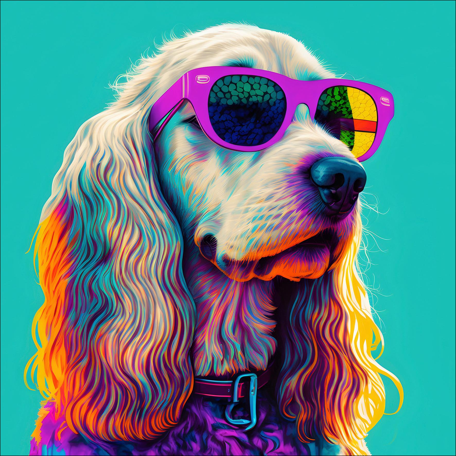 Leinwandbild Dog With Sunglasses II 50x50 cm - Graubraun/Mintgrün, Basics, Papier/Holzwerkstoff (50,00/50,00/2,00cm)