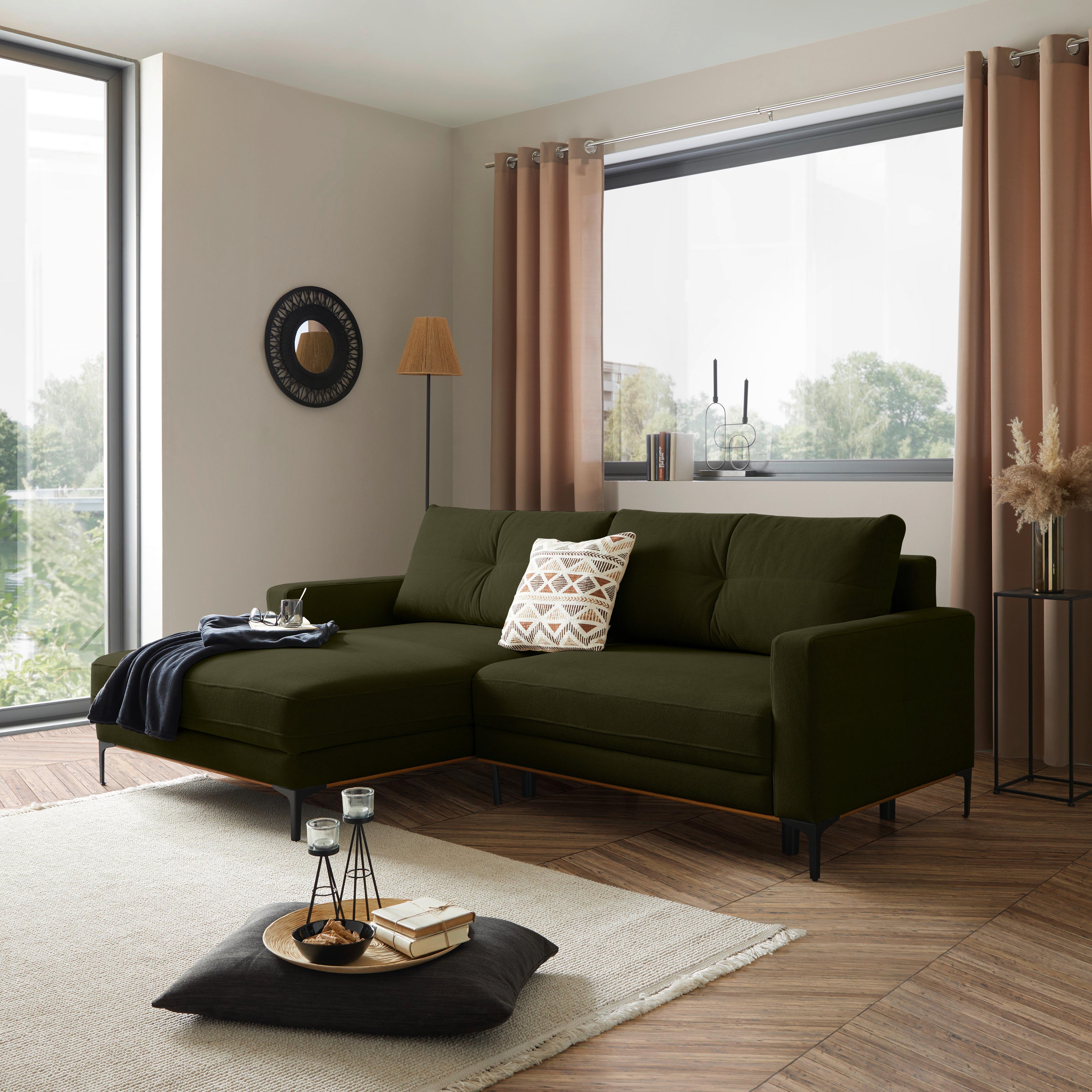 Ecksofa Bergamo - Schlammfarben/Schwarz, MODERN, Textil (162/238cm) - Ondega