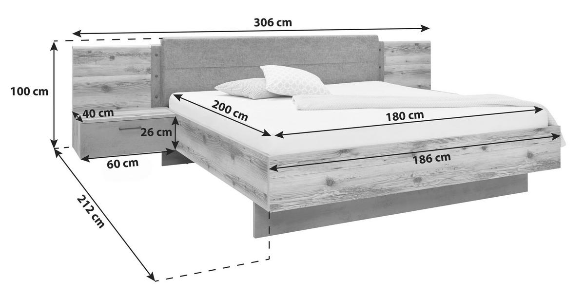 Ágykeret Alicante 180/200 Cm - lucfenyőszínű/szürke, Modern, faalapú anyag/textil (180/200cm)