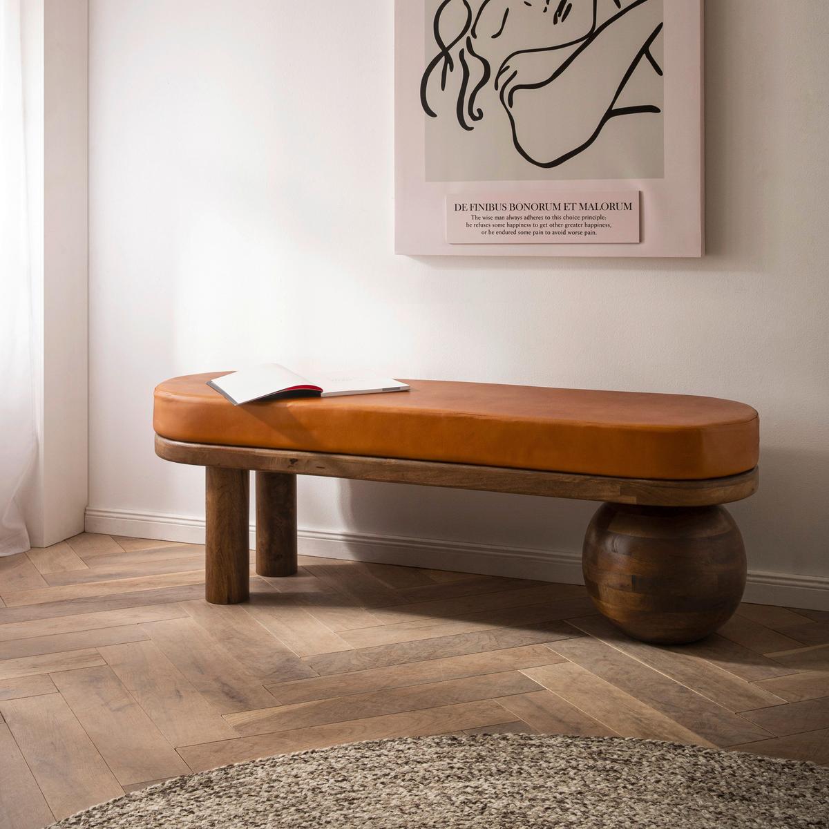 Sitzbank Braun B: 140 cm - Braun, Design, Leder (140/47/40cm) - Livetastic