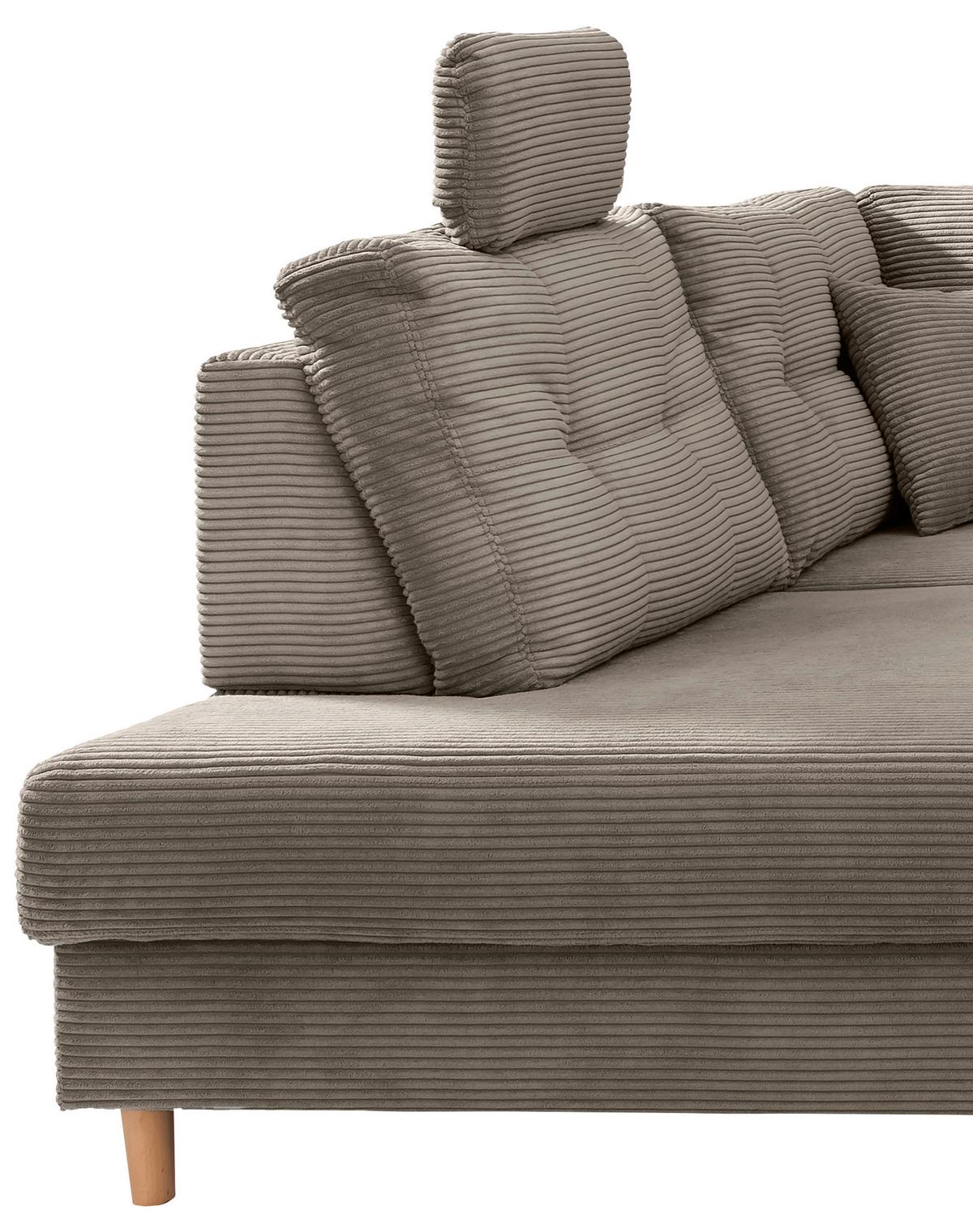 Wohnlandschaft Brizzini mit Schlaffunktion, Graubraun - Graubraun/Naturfarben, MODERN, Textil (206/338-352/176cm) - Livetastic