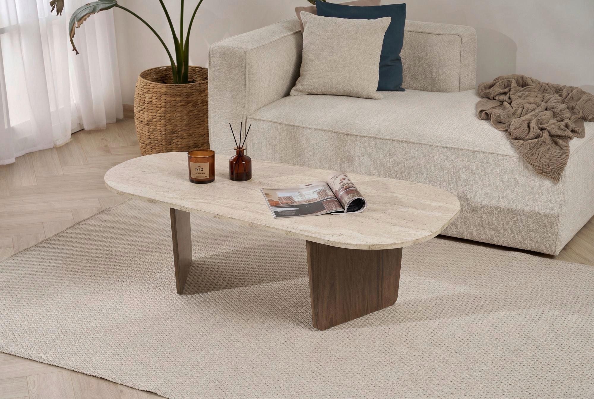 Couchtisch Ovalis Creme/Walnussfarben L: 130cm - Walnussfarben/Creme, Design, Holzwerkstoff (130/65/40cm) - MID.YOU