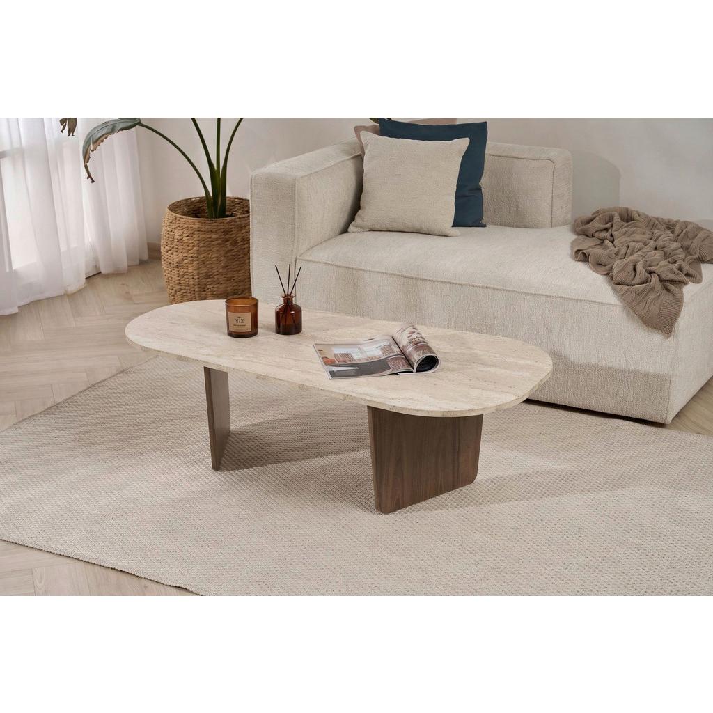 Couchtisch Ovalis Creme/Walnussfarben L: 130cm