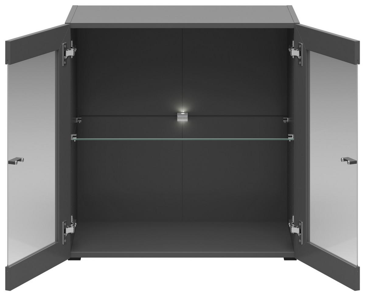 Vitrine 2 Türen, B: 64 cm Sixty-Four, Graphitfarben - Schwarz/Graphitfarben, Trend, Glas/Holzwerkstoff (64/64/35cm)