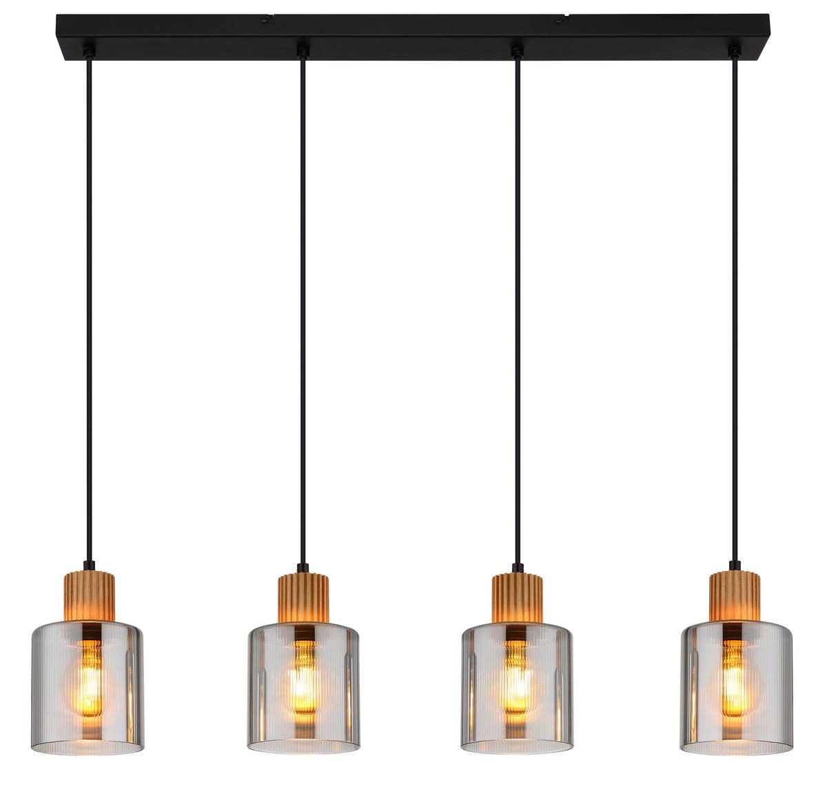 Hängeleuchte 15768-4 - Dunkelbraun/Schwarz, Natur, Glas/Holz (78/12/120cm) - Globo