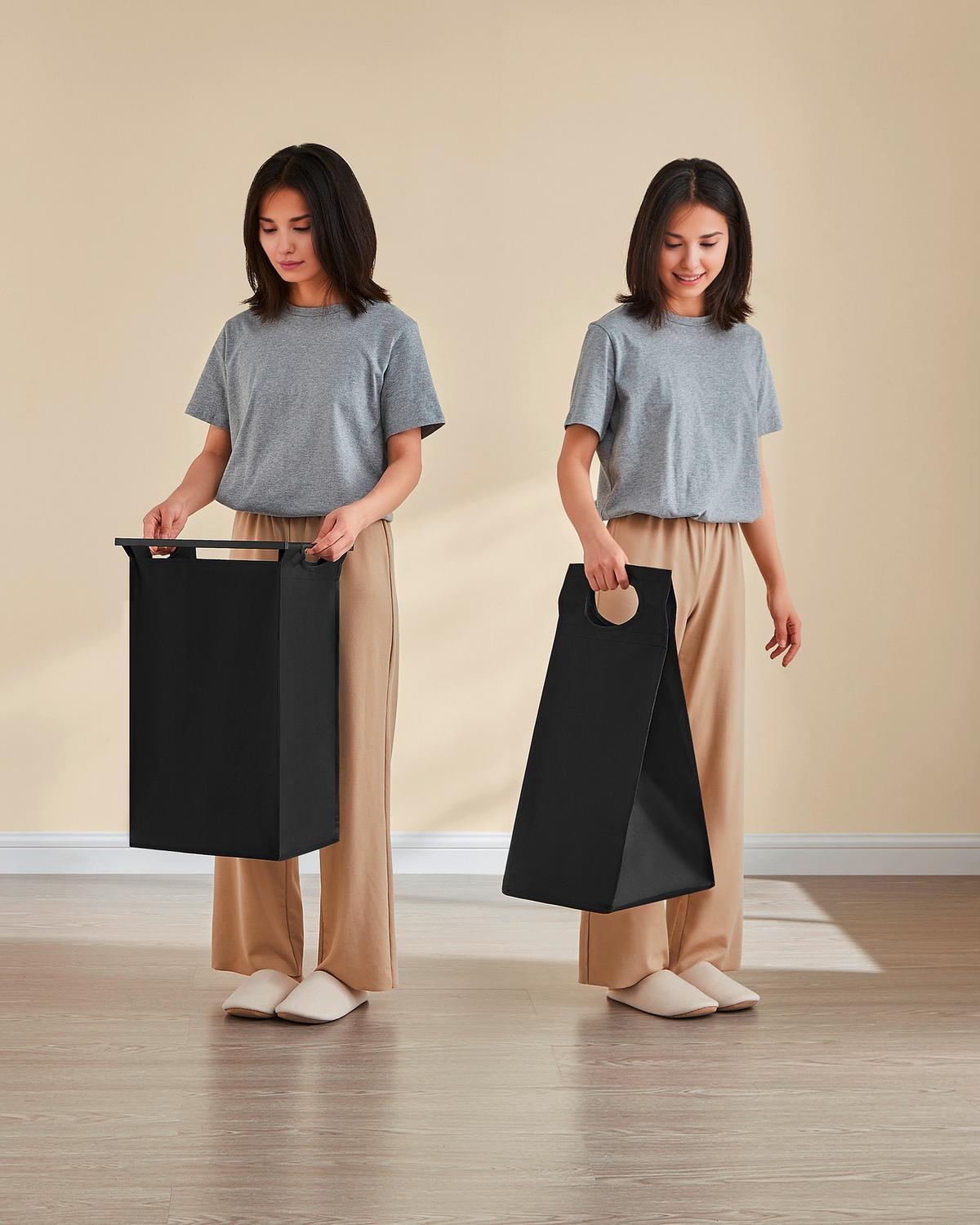 Wäschekorb Blh401b01 - Schwarz/Braun, Trend, Holzwerkstoff/Textil (116/72/33cm) - MID.YOU