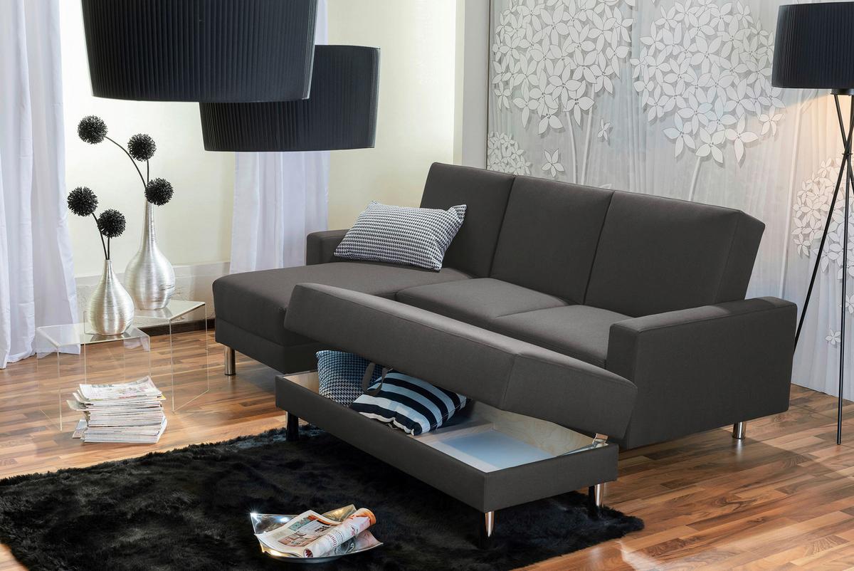 Ecksofa mit Schlaffunktion Just Fashion Anthrazit - Chromfarben/Anthrazit, KONVENTIONELL, Textil (152/230cm) - Max Winzer