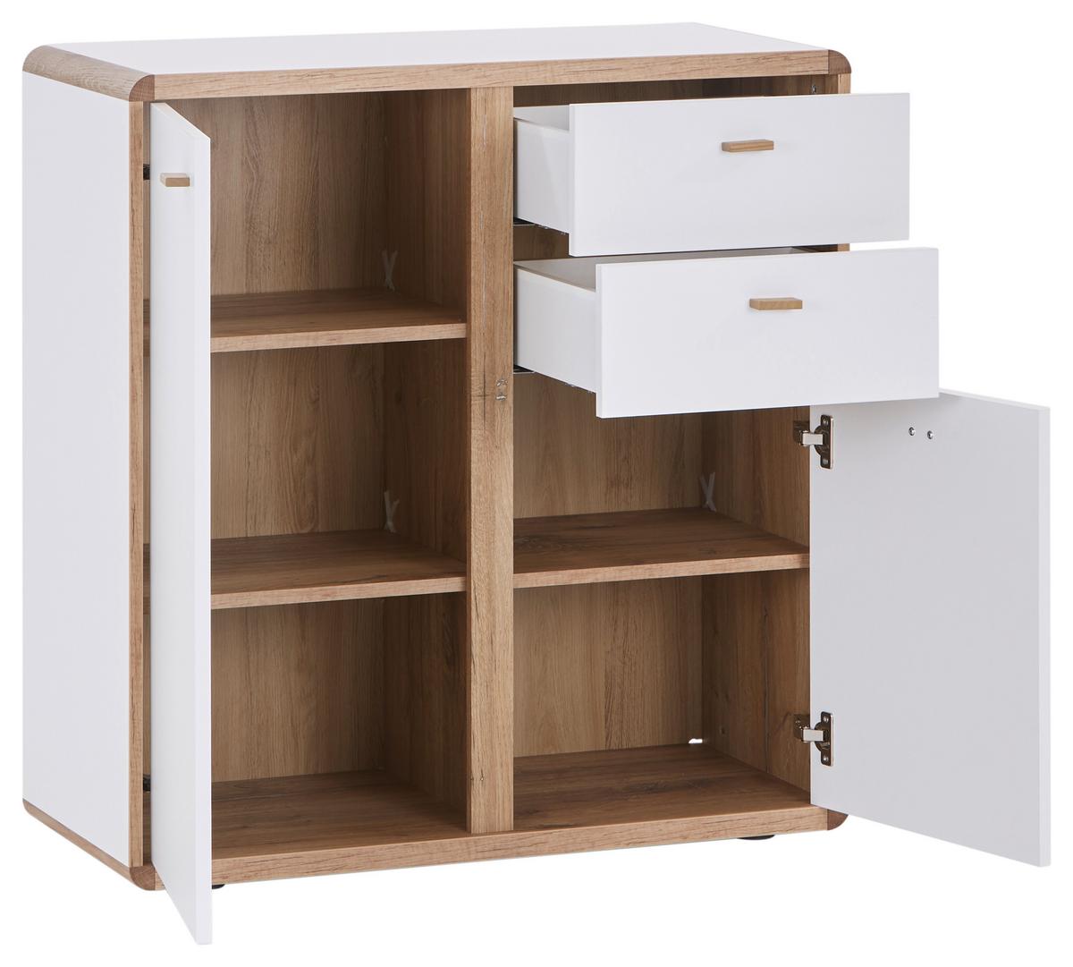 Kommode B: 86 cm Ronda Weiß/Eiche Dekor - Eichefarben/Weiß, MODERN, Holzwerkstoff (86/91/39cm)