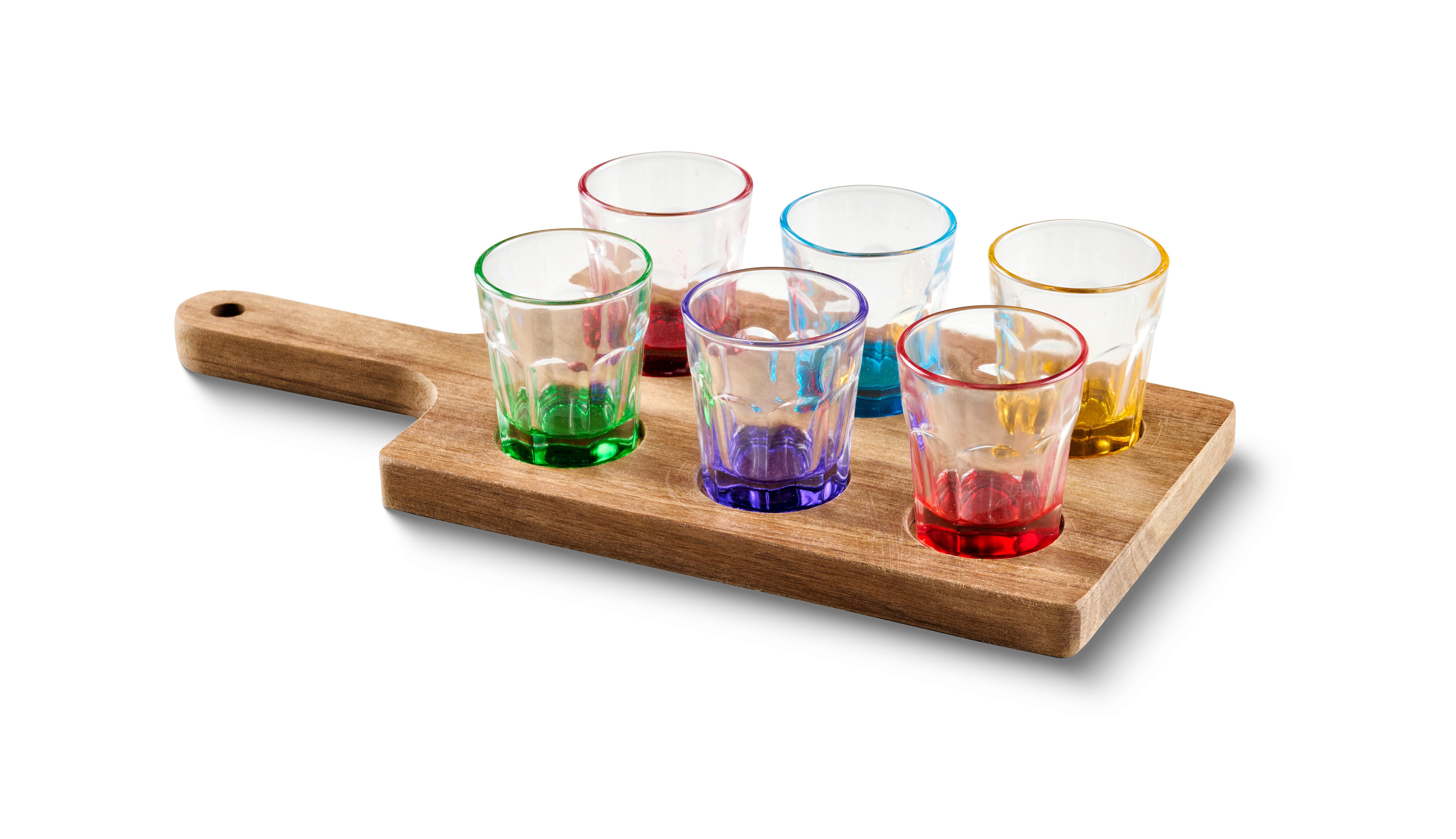 Schnaps-Gläserset Tanja 6er-Set, je 50 ml - Blau/Klar, Basics, Glas/Holz (4,7/5,3cm) - Luca Bessoni
