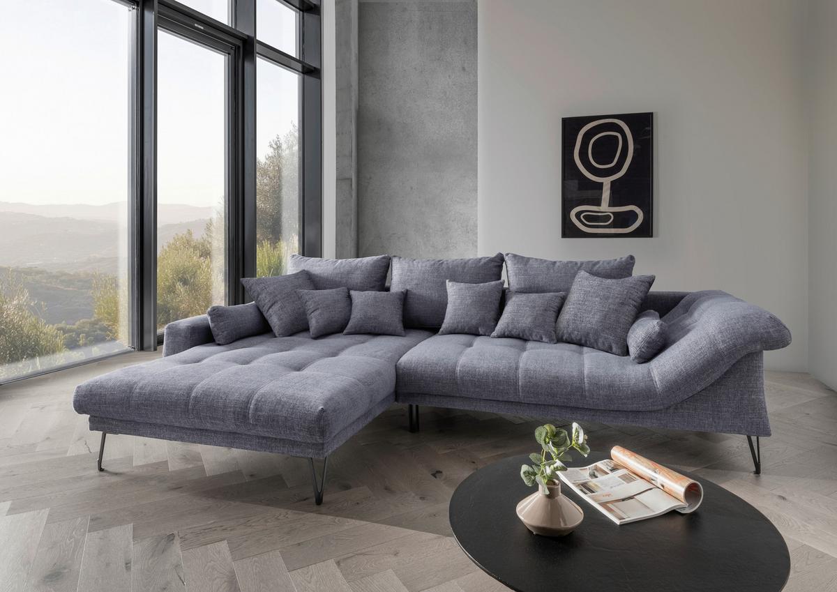 Ecksofa Garda, Blau S: 192x310 cm - Blau/Schwarz, KONVENTIONELL, Textil (192/310cm) - Livetastic
