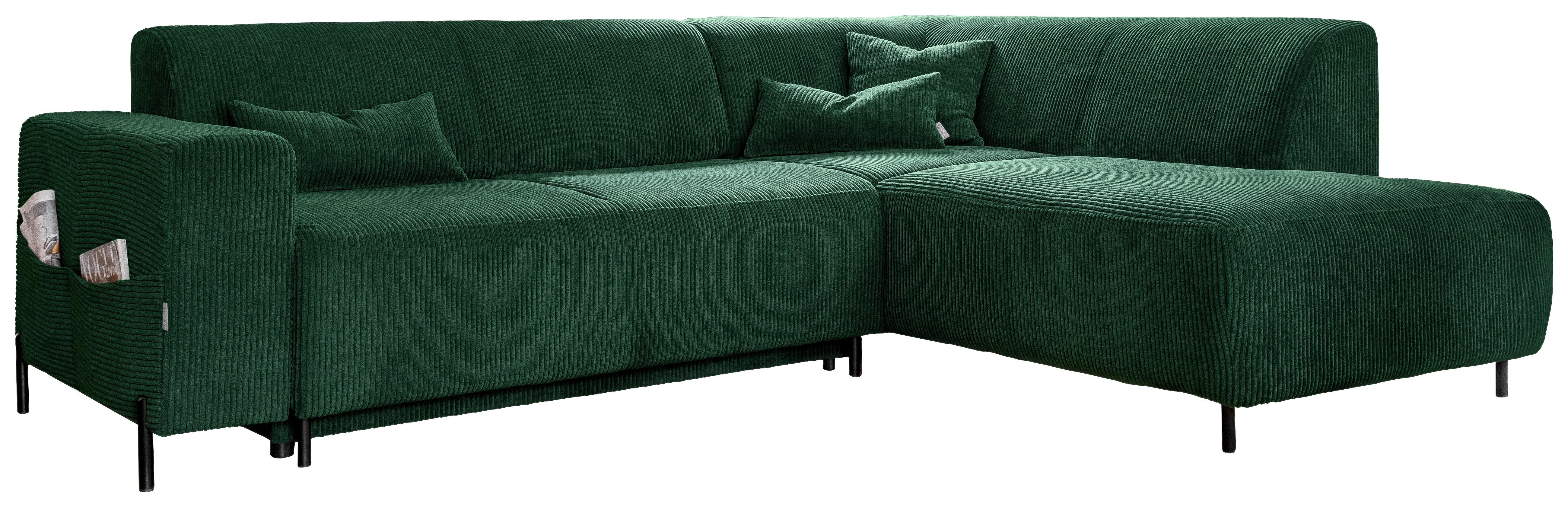 Rohová sedačka CÉLINE, pravá, tmavozelený menčester - čierna/tmavozelená, kov/textil (250/192cm)