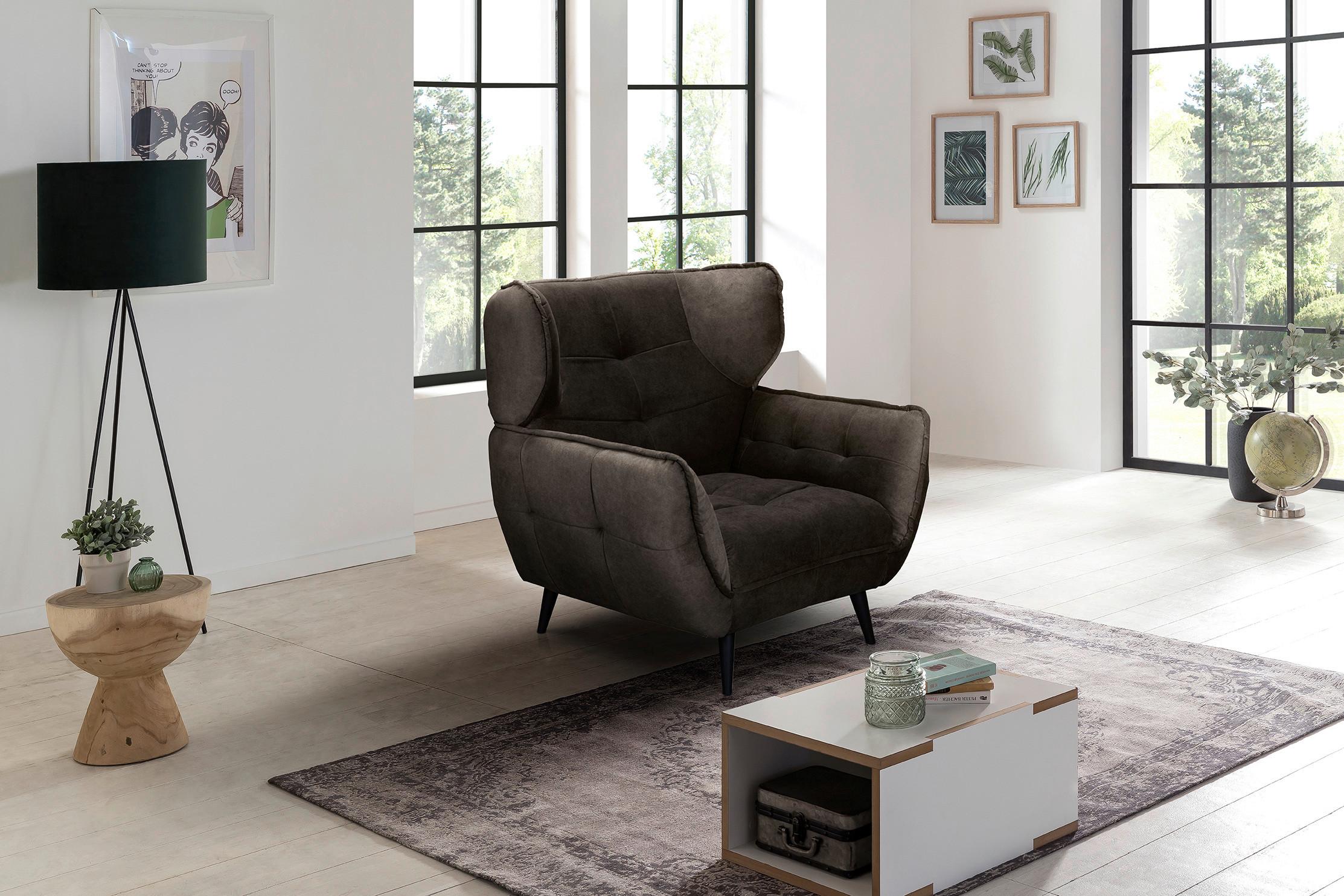 Široké křeslo Ariana, tmavě hnědé - tmavě hnědá, Moderní, textil (103/105/98cm)