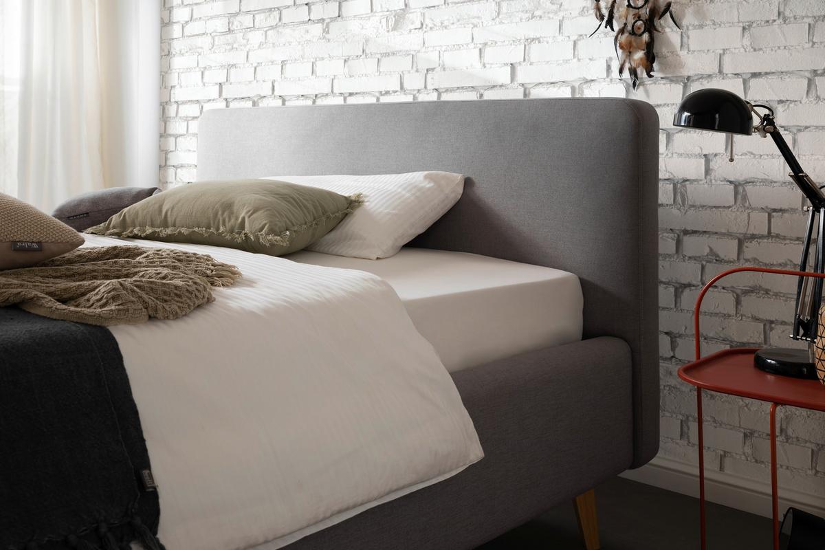 Polsterbett Mattis 140x200cm Hellgrau, Inkl. Bettkasten - Eichefarben/Hellgrau, Design, Holz/Textil (140/200cm) - Livetastic