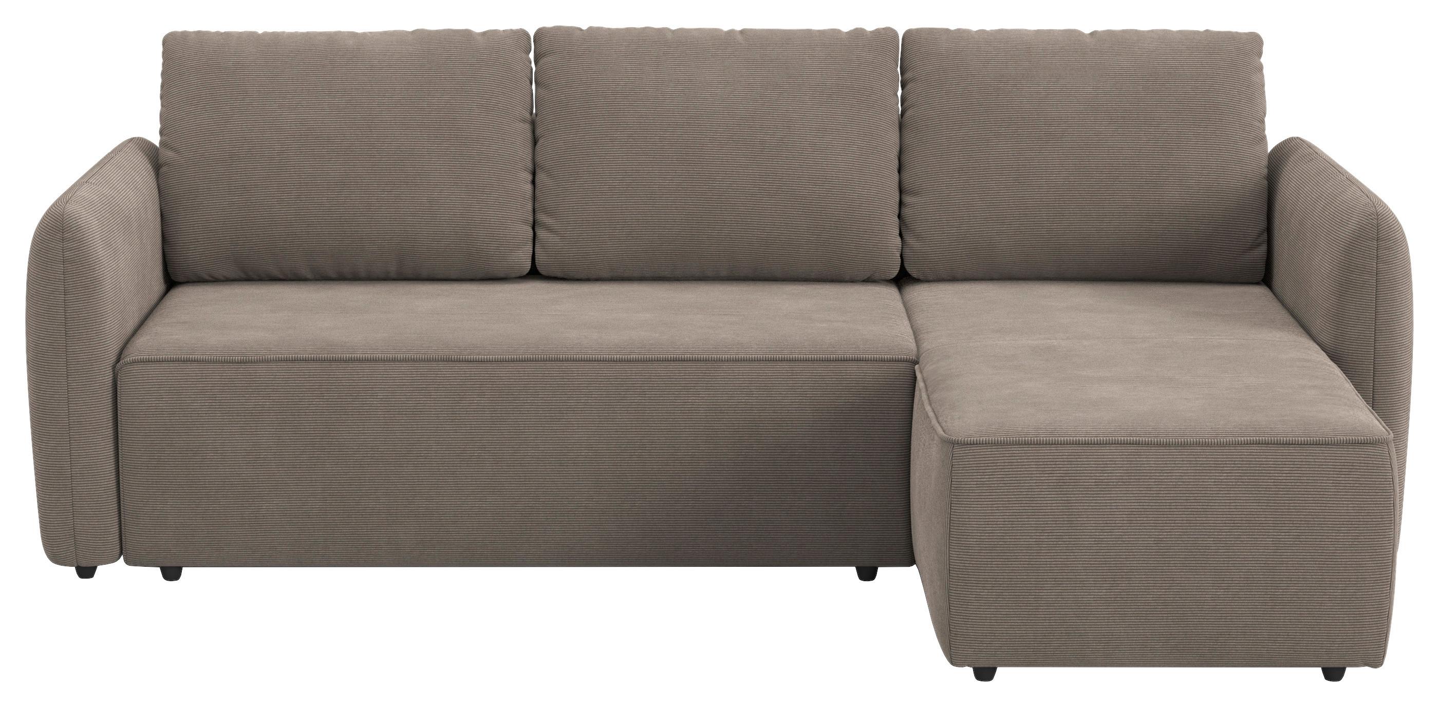 Ecksofa mit Bettfunktion Flow Cord taupe, B: 239cm - Taupe/Schwarz, Trend, Textil (239/170cm) - MID.YOU