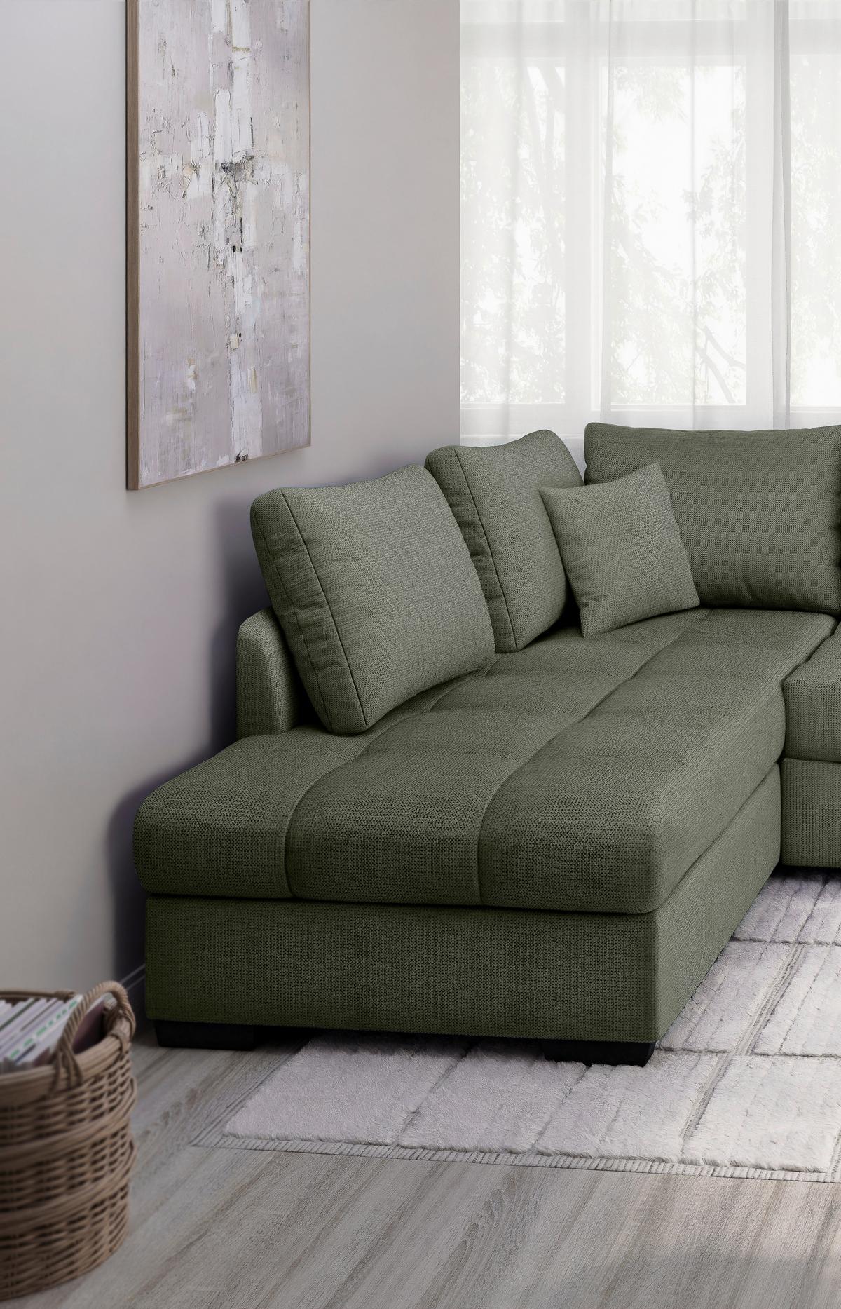 Eckschlafsofa Alvito Dunkelgrün S: 202x298cm - Dunkelgrün/Schwarz, MODERN, Textil (202/298cm) - MID.YOU