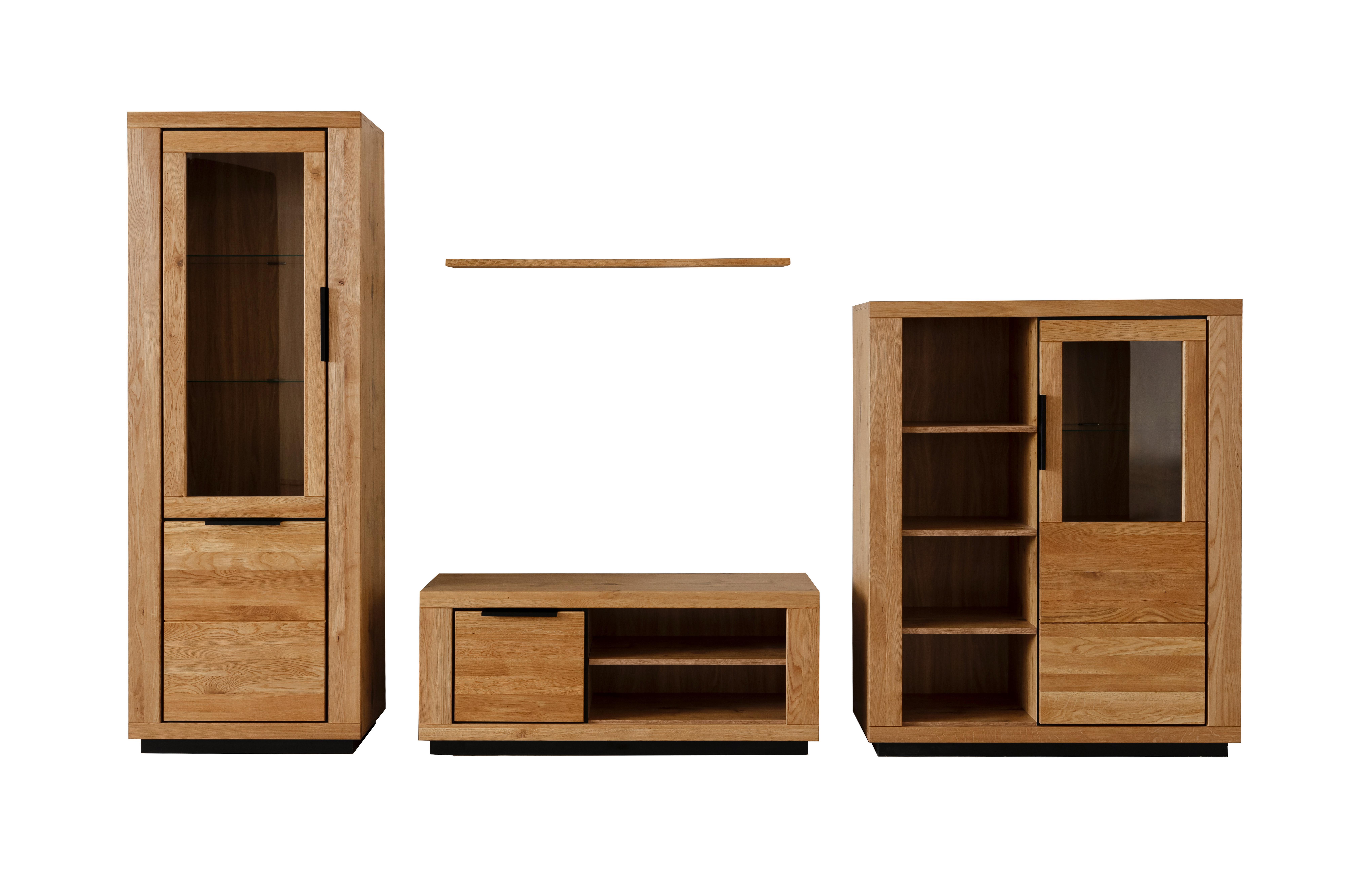 Wohnwand Wildeiche, B: 346 cm - Wildeiche/Schwarz, Design, Glas/Holz (346/200/54cm) - MID.YOU