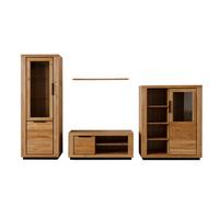 Wohnwand Wildeiche, B: 346 cm - Wildeiche/Schwarz, Design, Glas/Holz (346/200/54cm) - MID.YOU