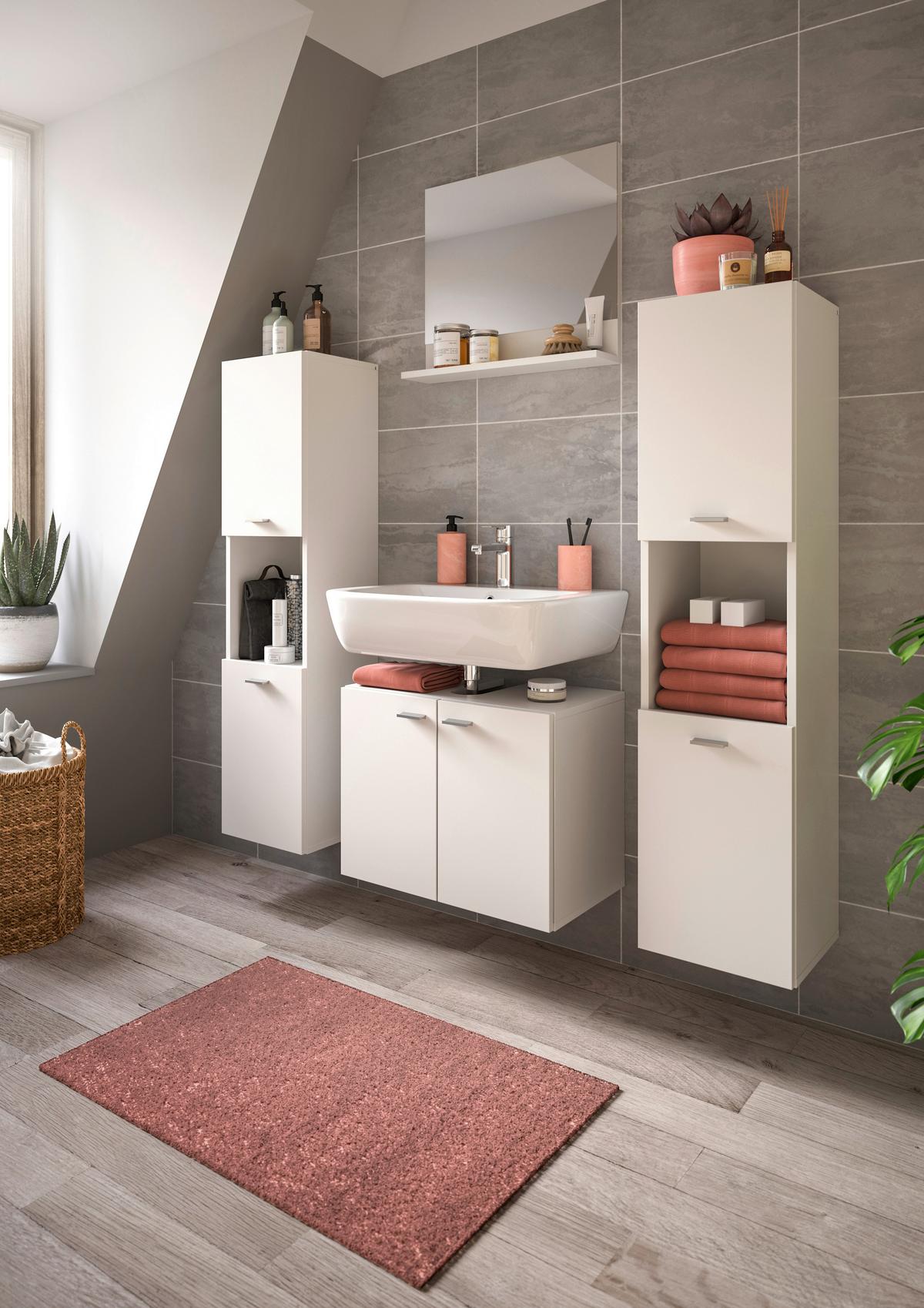 Badezimmer Boston Weiß D: 117 Cm - Silberfarben/Weiß, MODERN, Glas/Holzwerkstoff (117cm) - MID.YOU