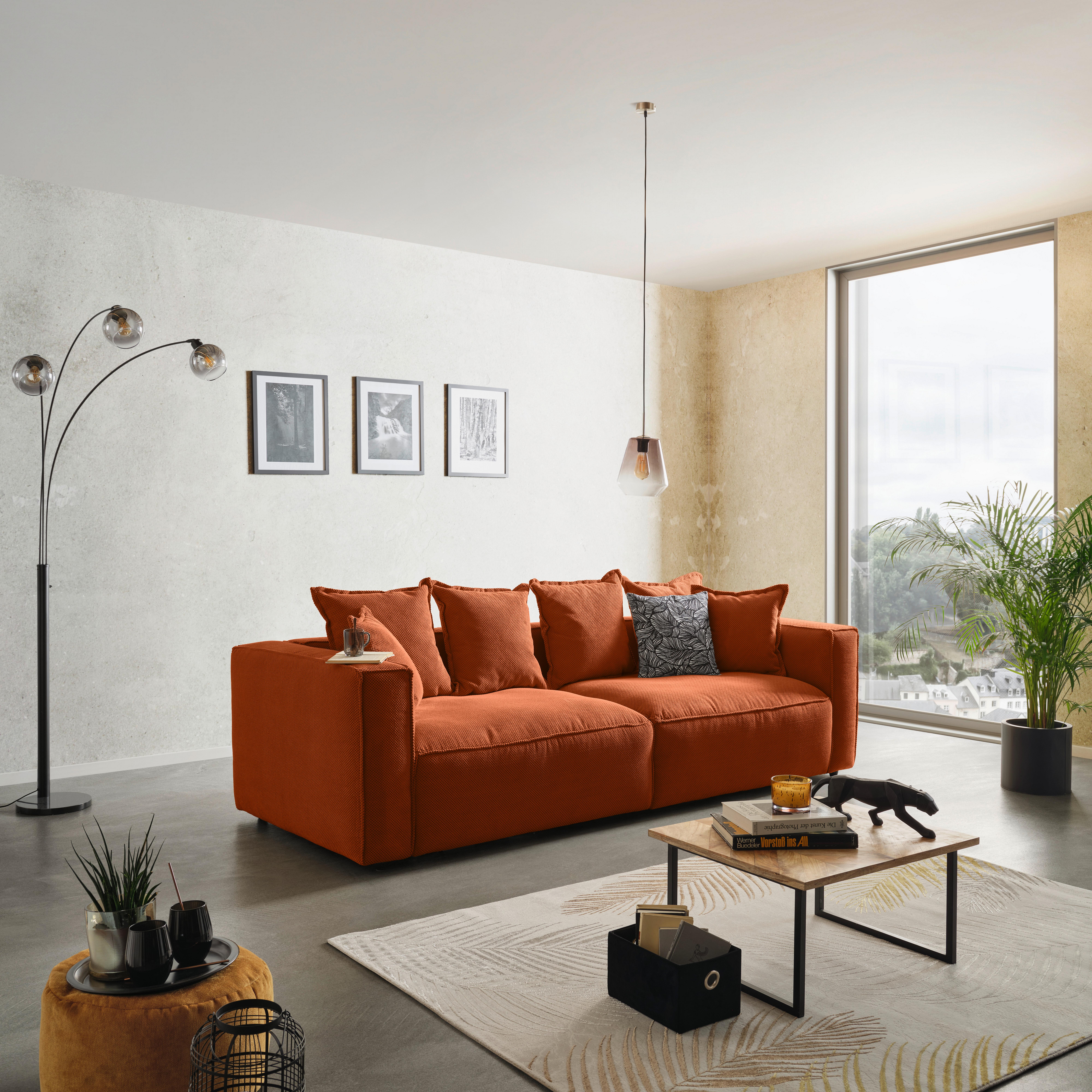 Bigsofa Cowboy - Terracotta/Schwarz, MODERN, Textil (280/72/109cm)