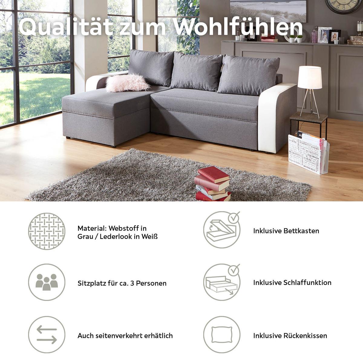 Ecksofa mit Schlaffunktion Racer, Webstoff/Lederlook - Schwarz/Weiß, KONVENTIONELL, Holz/Textil (149/237cm)