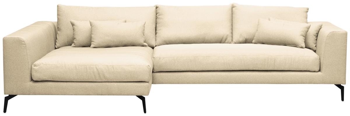 Ecksofa Berlin Webstoff Creme 172x313 cm - Creme/Schwarz, Design, Textil (172/313cm) - Livetastic